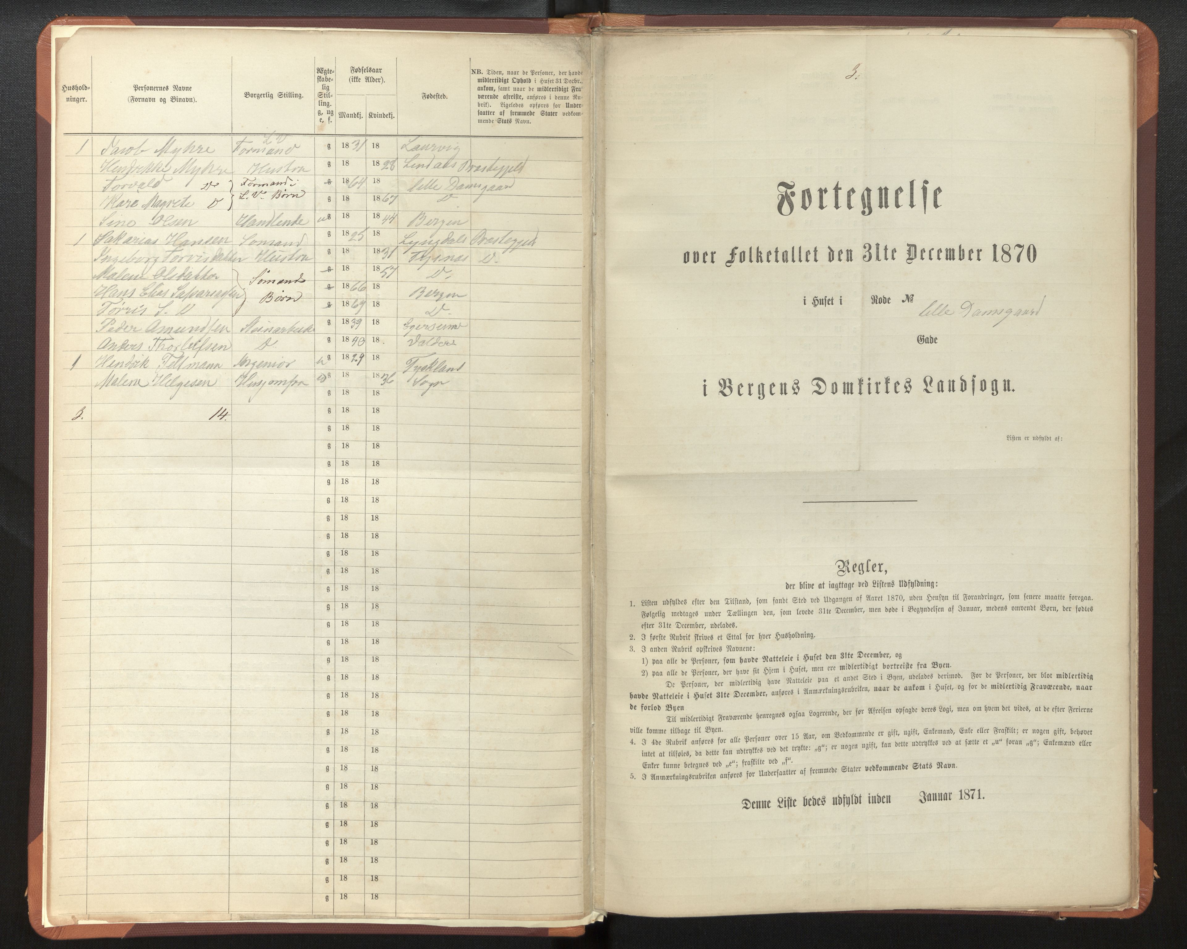 SAB, 1870 census for Bergen rural district, Domkirken local parish, 1870, p. 3