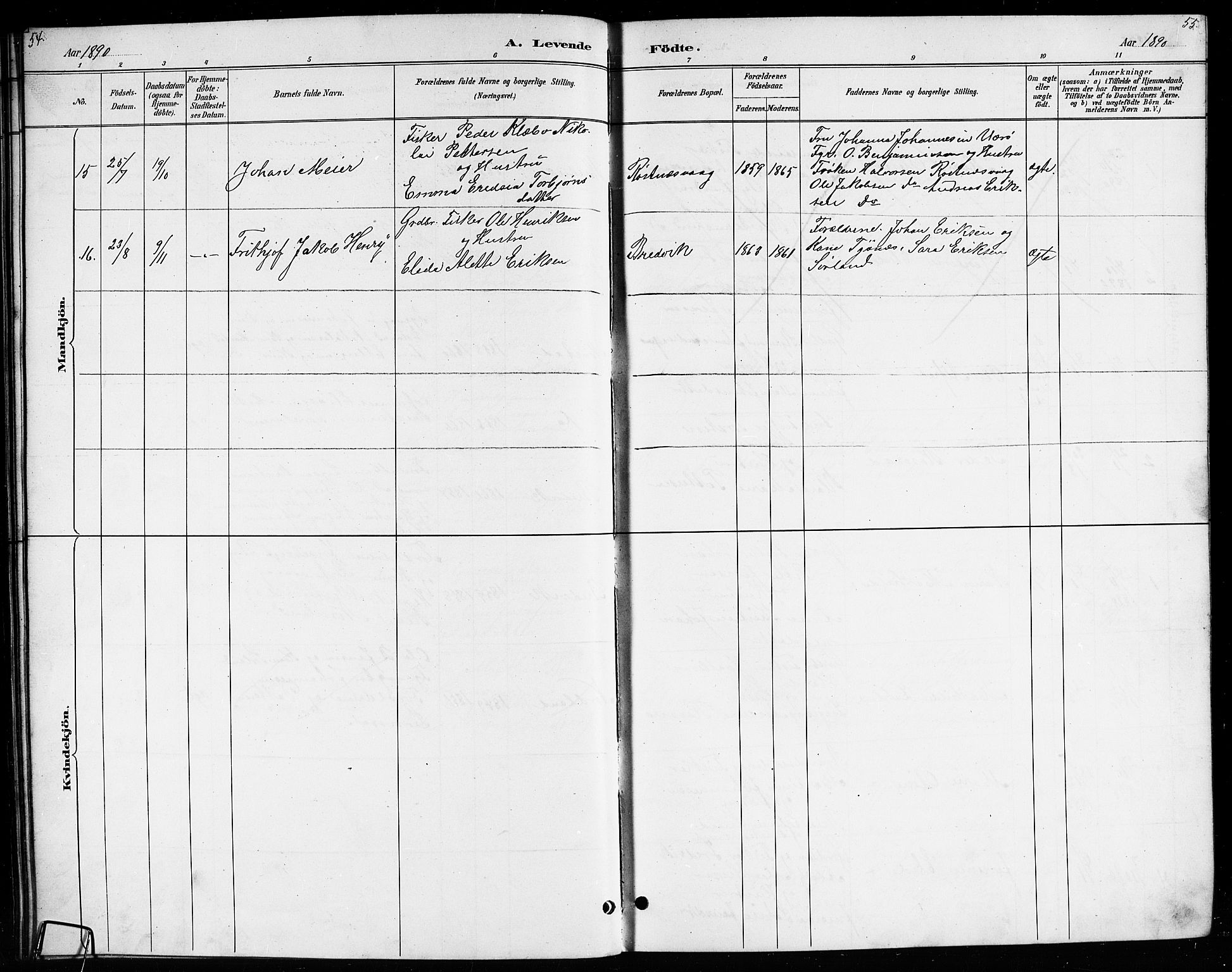 Ministerialprotokoller, klokkerbøker og fødselsregistre - Nordland, SAT/A-1459/807/L0123: Parish register (copy) no. 807C01, 1884-1910, p. 54-55