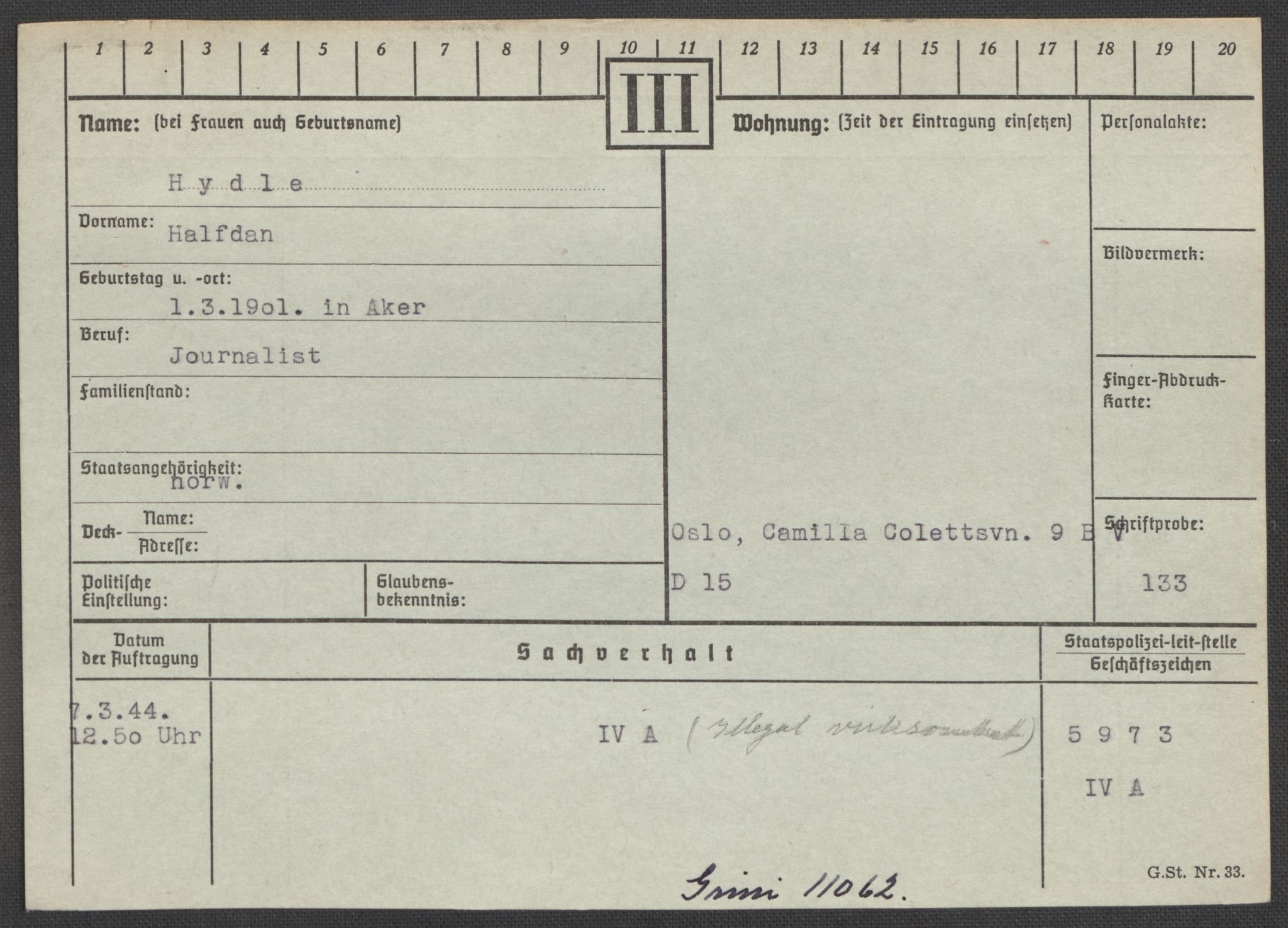 Befehlshaber der Sicherheitspolizei und des SD, RA/RAFA-5969/E/Ea/Eaa/L0004: Register over norske fanger i Møllergata 19: Hal-Hæ, 1940-1945, p. 1471