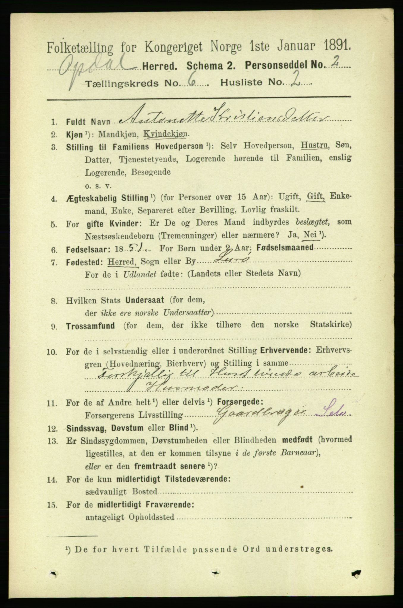 RA, 1891 census for 1634 Oppdal, 1891, p. 2785