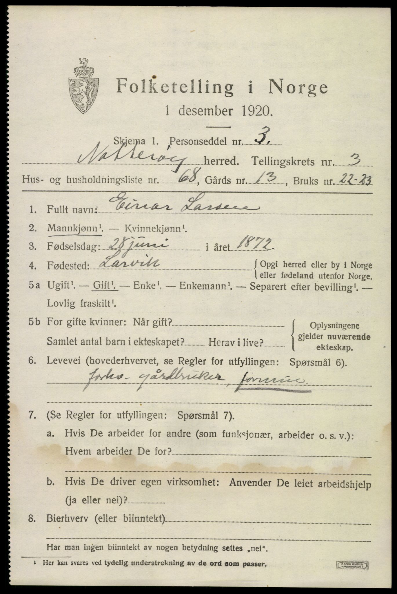 SAKO, 1920 census for Nøtterøy, 1920, p. 6277