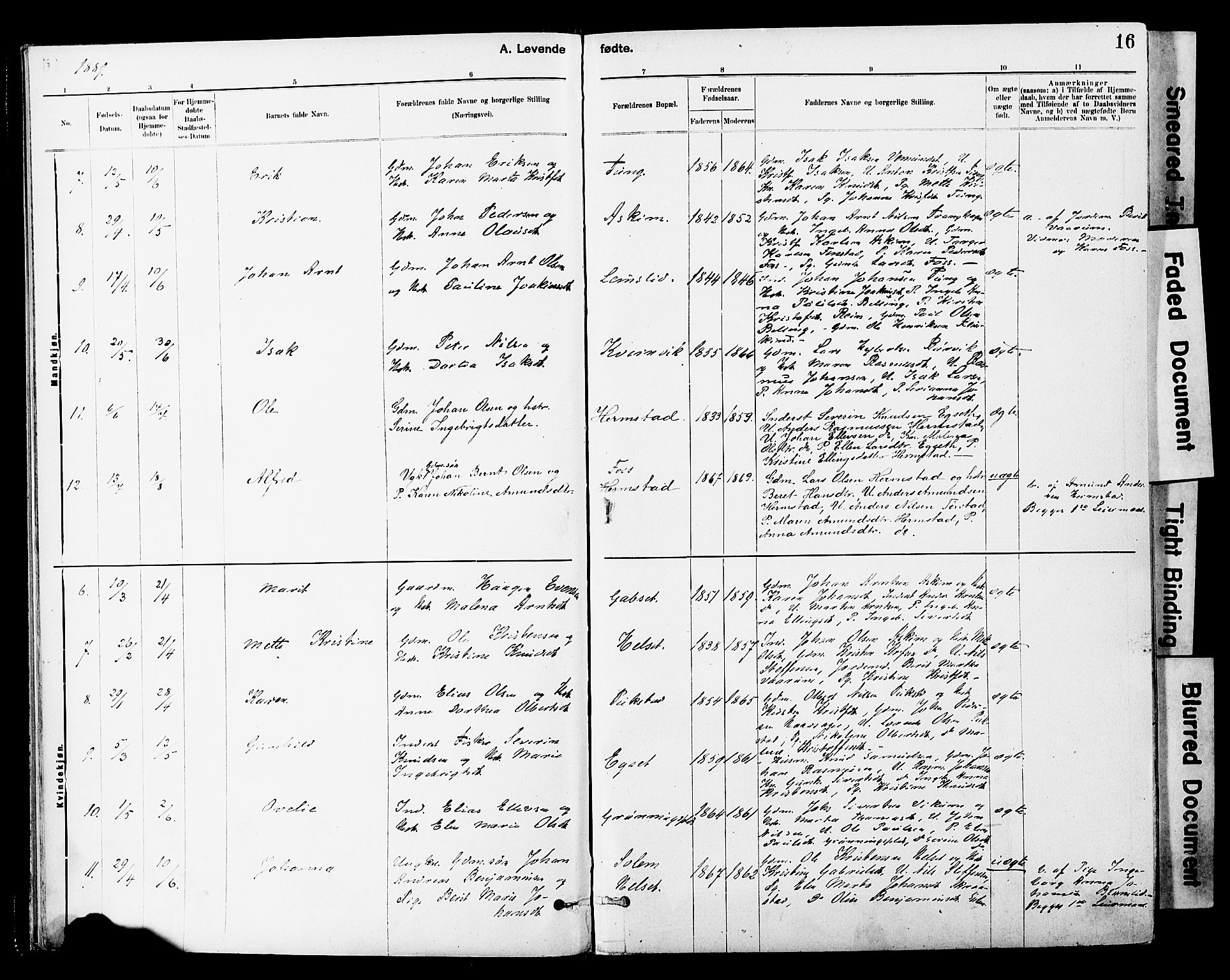 Ministerialprotokoller, klokkerbøker og fødselsregistre - Sør-Trøndelag, SAT/A-1456/646/L0615: Parish register (official) no. 646A13, 1885-1900, p. 16