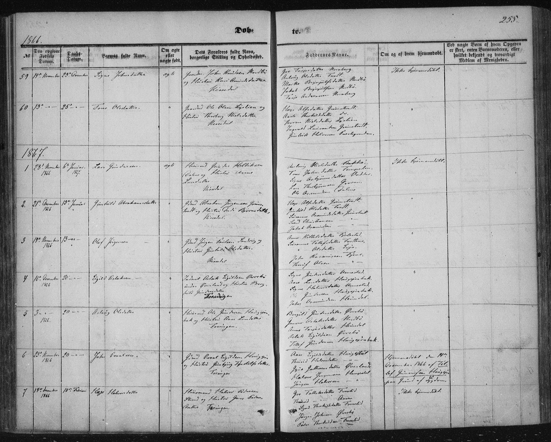 Nissedal kirkebøker, SAKO/A-288/F/Fa/L0003: Parish register (official) no. I 3, 1846-1870, p. 254-255