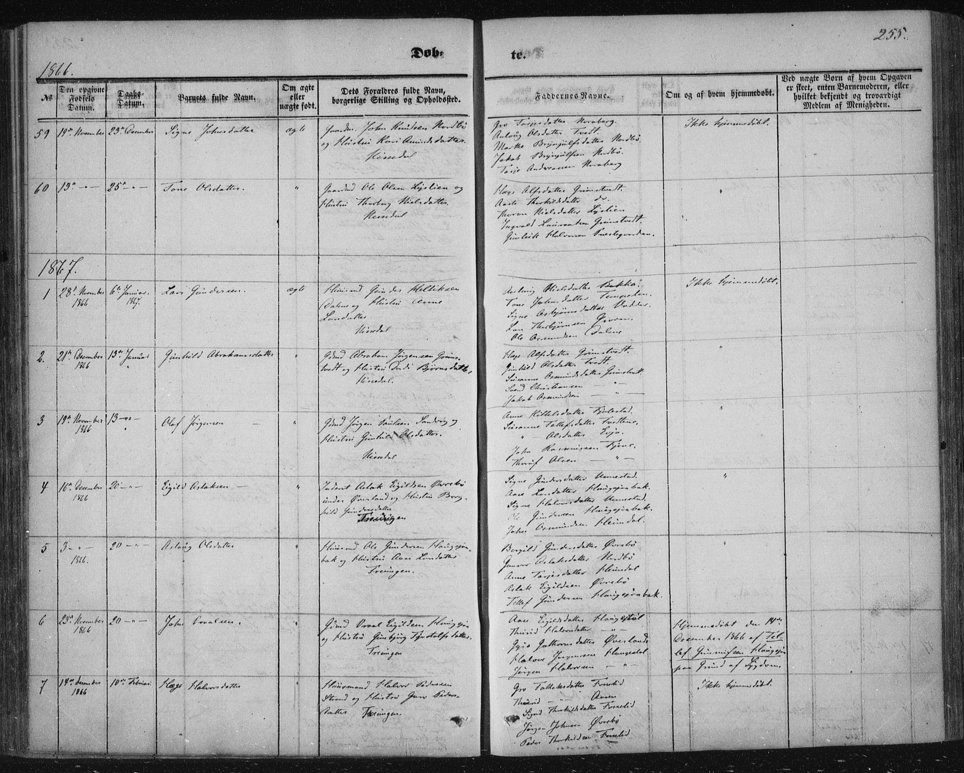 Nissedal kirkebøker, AV/SAKO-A-288/F/Fa/L0003: Parish register (official) no. I 3, 1846-1870, p. 254-255