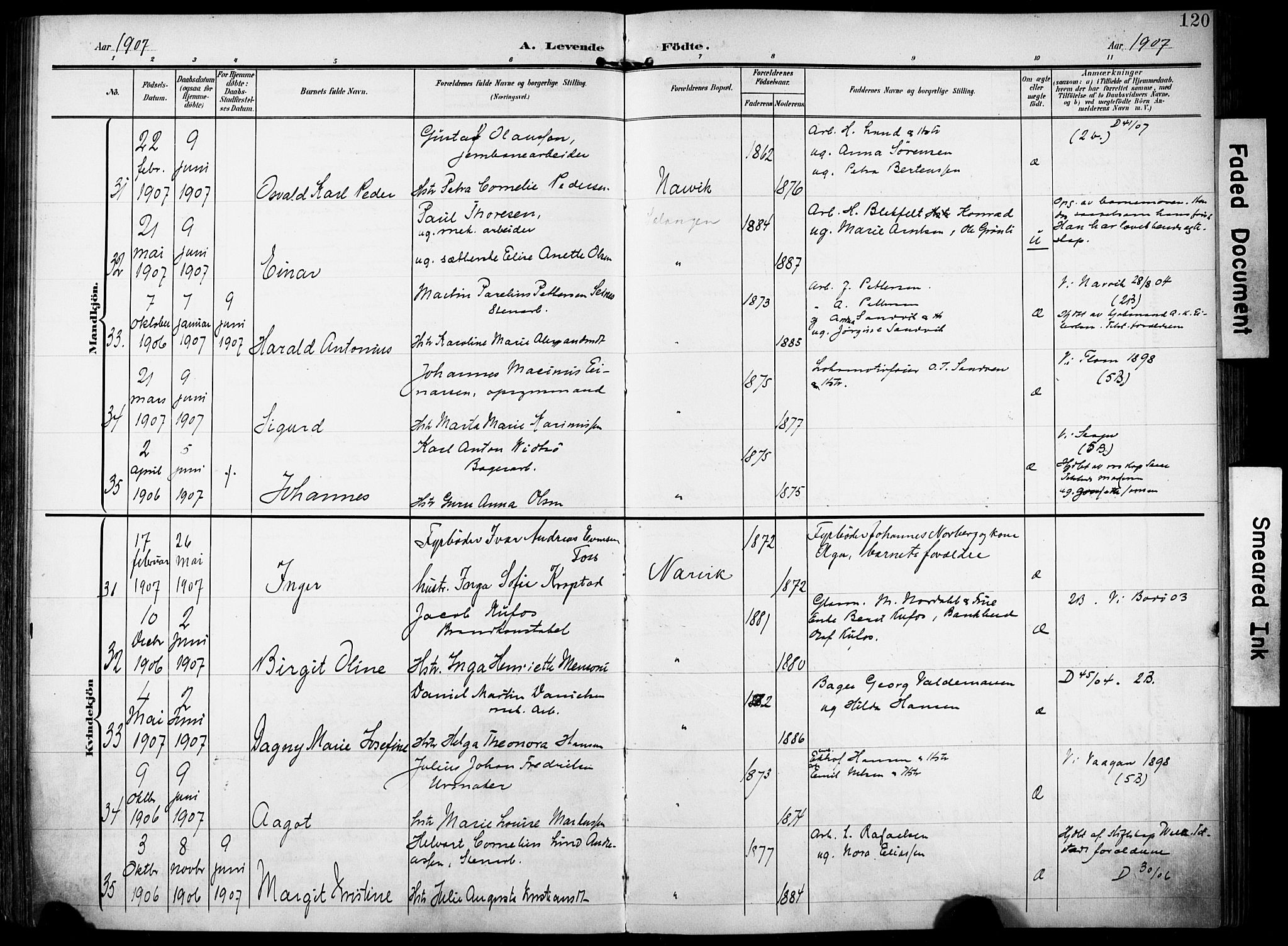 Ministerialprotokoller, klokkerbøker og fødselsregistre - Nordland, SAT/A-1459/871/L0994: Parish register (official) no. 871A10, 1902-1910, p. 120