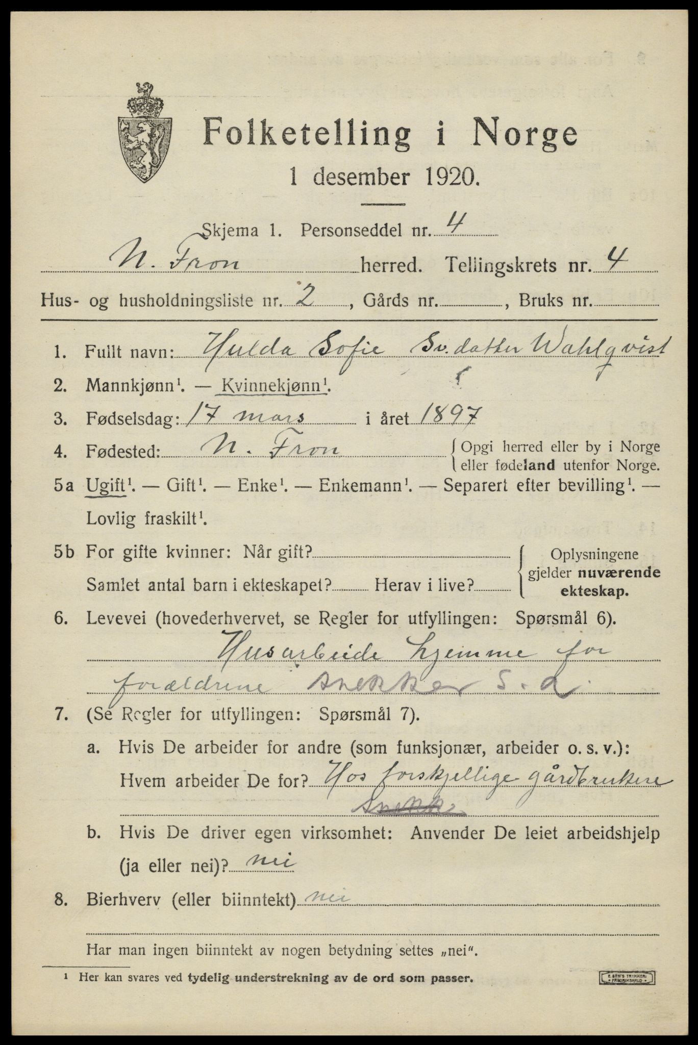 SAH, 1920 census for Nord-Fron, 1920, p. 4044