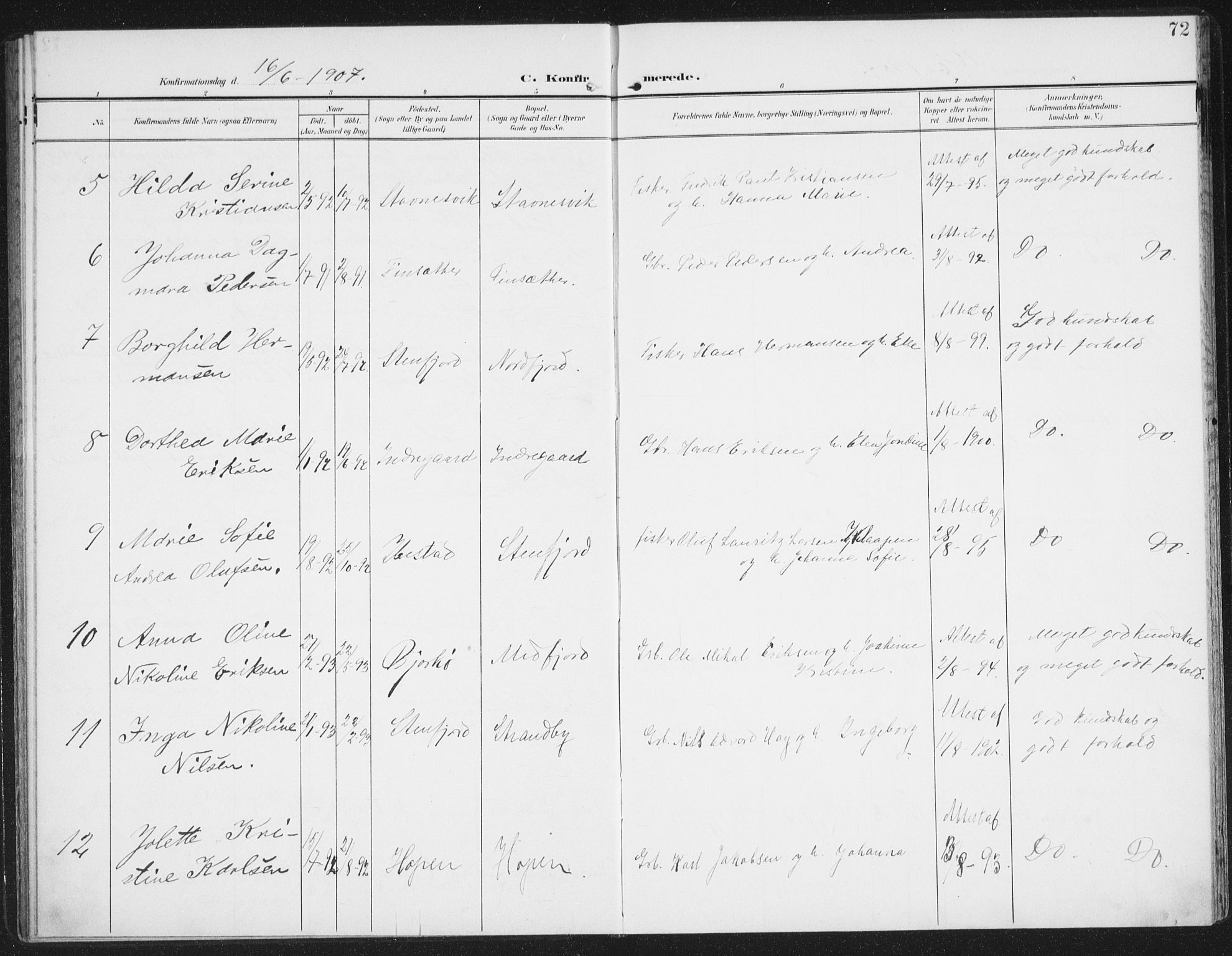 Berg sokneprestkontor, AV/SATØ-S-1318/G/Ga/Gaa/L0007kirke: Parish register (official) no. 7, 1906-1915, p. 72