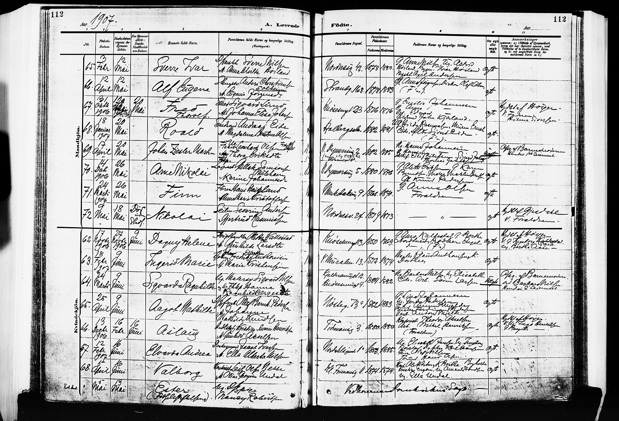 Nykirken Sokneprestembete, AV/SAB-A-77101/H/Hab: Parish register (copy) no. B 5, 1904-1908, p. 112