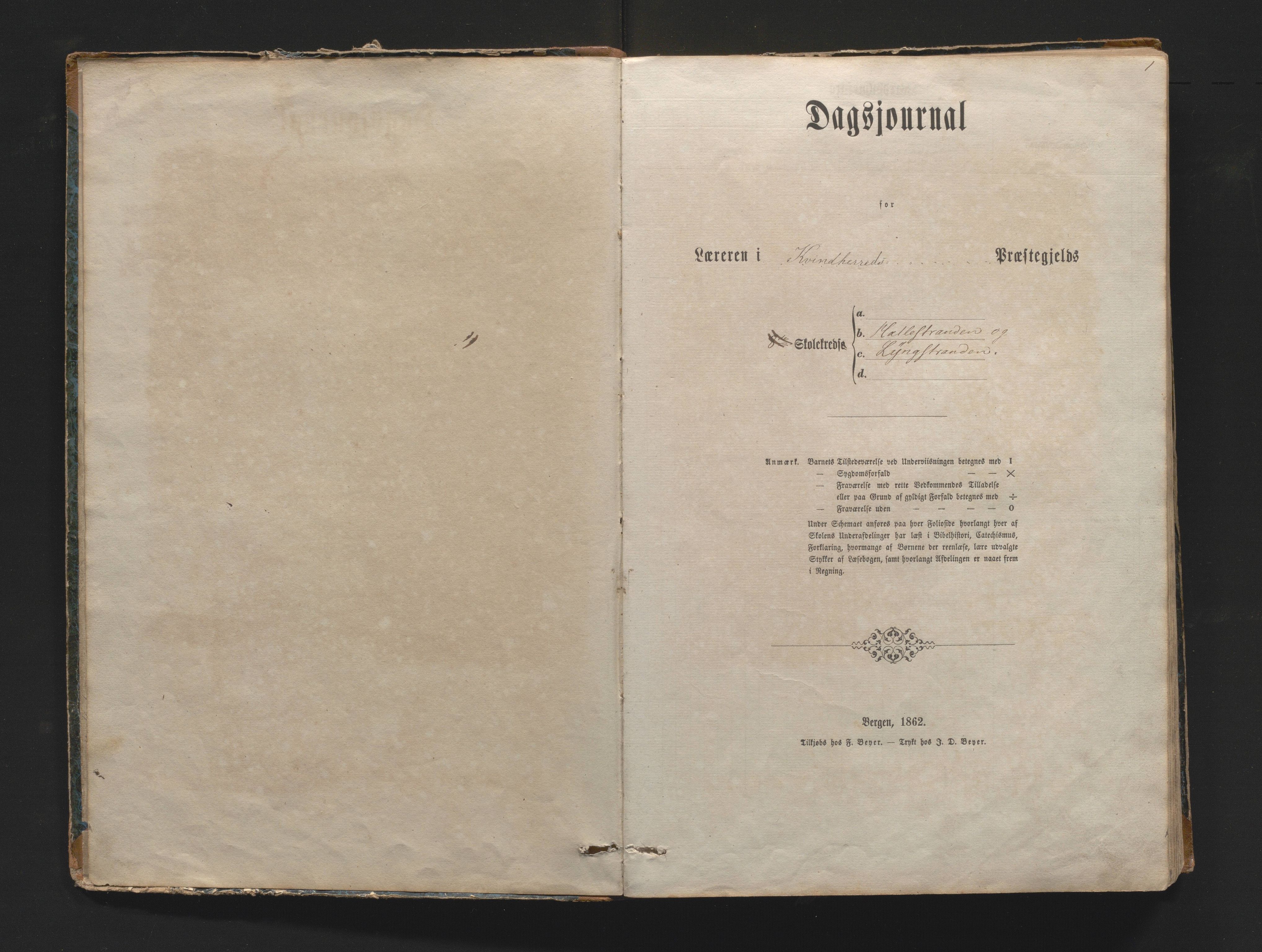 Kvinnherad kommune. Barneskulane, IKAH/1224-231/G/Gd/L0003: Dagsjournal for Hatlestranden og Lyngstranden krinsar, med karakterar, 1862-1874