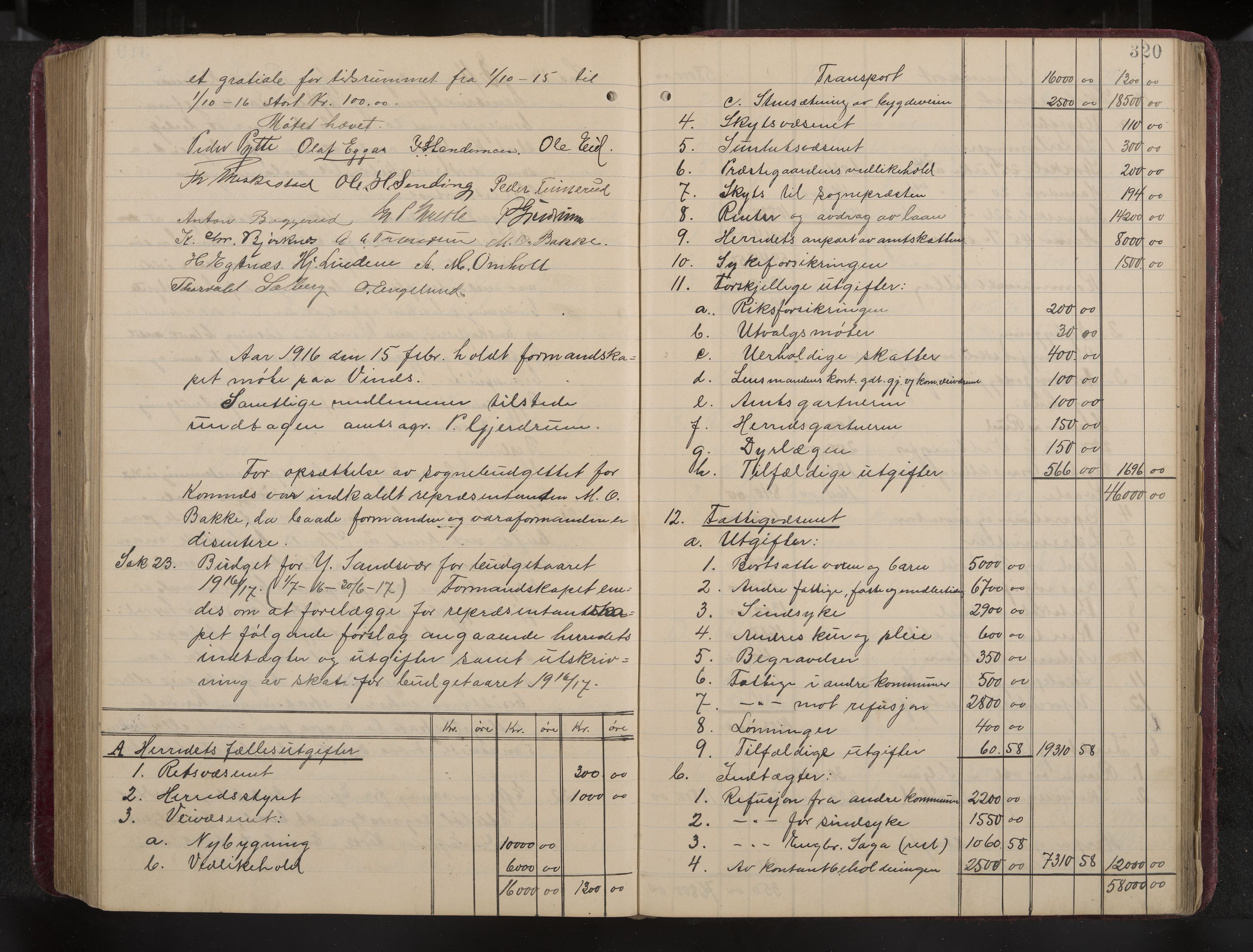 Ytre Sandsvær formannskap og sentraladministrasjon, IKAK/0629021/A/Aa/L0001: Møtebok med register, 1902-1919, p. 320