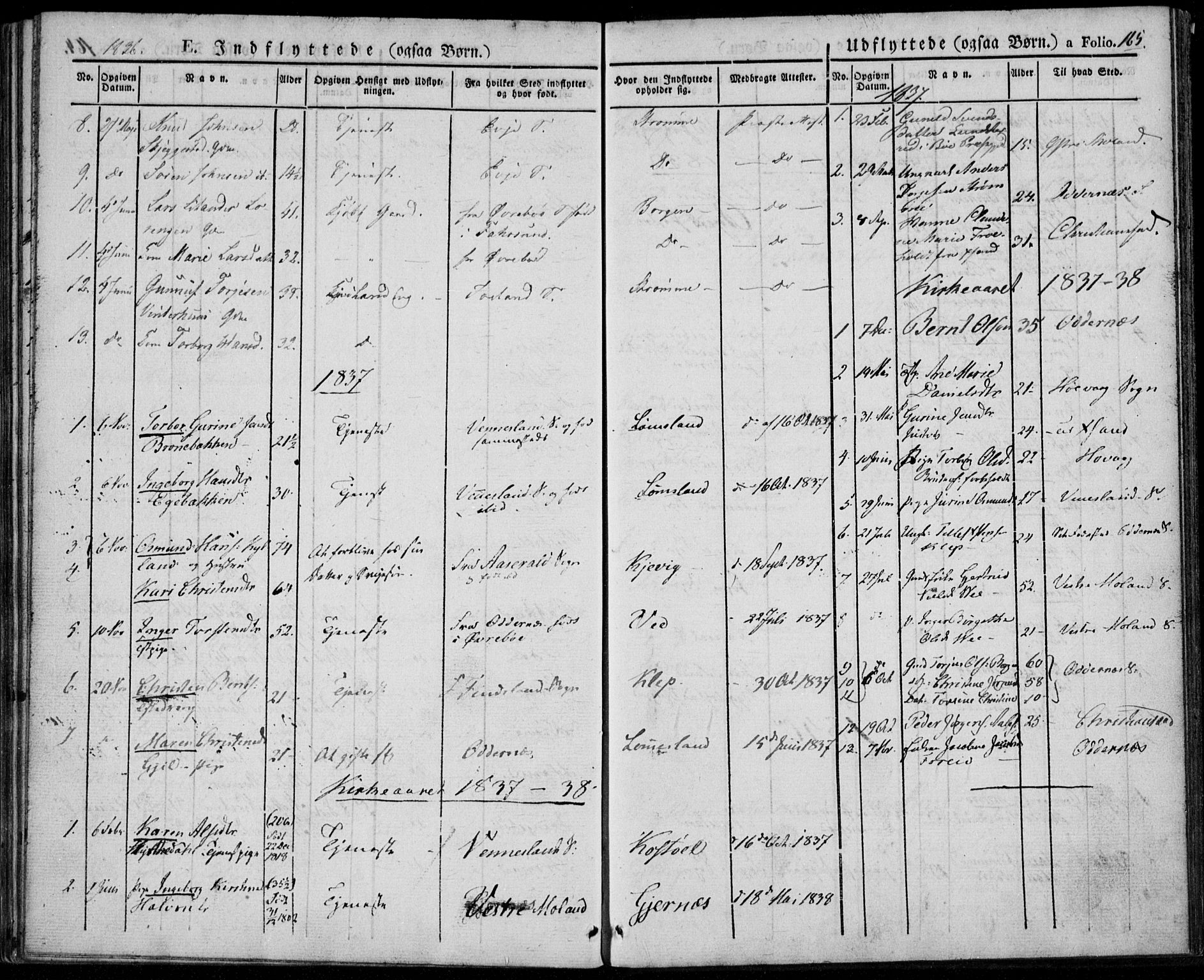Tveit sokneprestkontor, SAK/1111-0043/F/Fa/L0003: Parish register (official) no. A 3, 1829-1852, p. 165