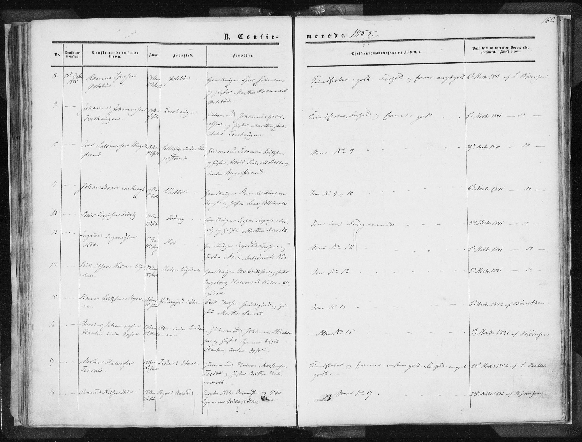 Vikedal sokneprestkontor, AV/SAST-A-101840/01/IV: Parish register (official) no. A 6.1, 1851-1867, p. 162