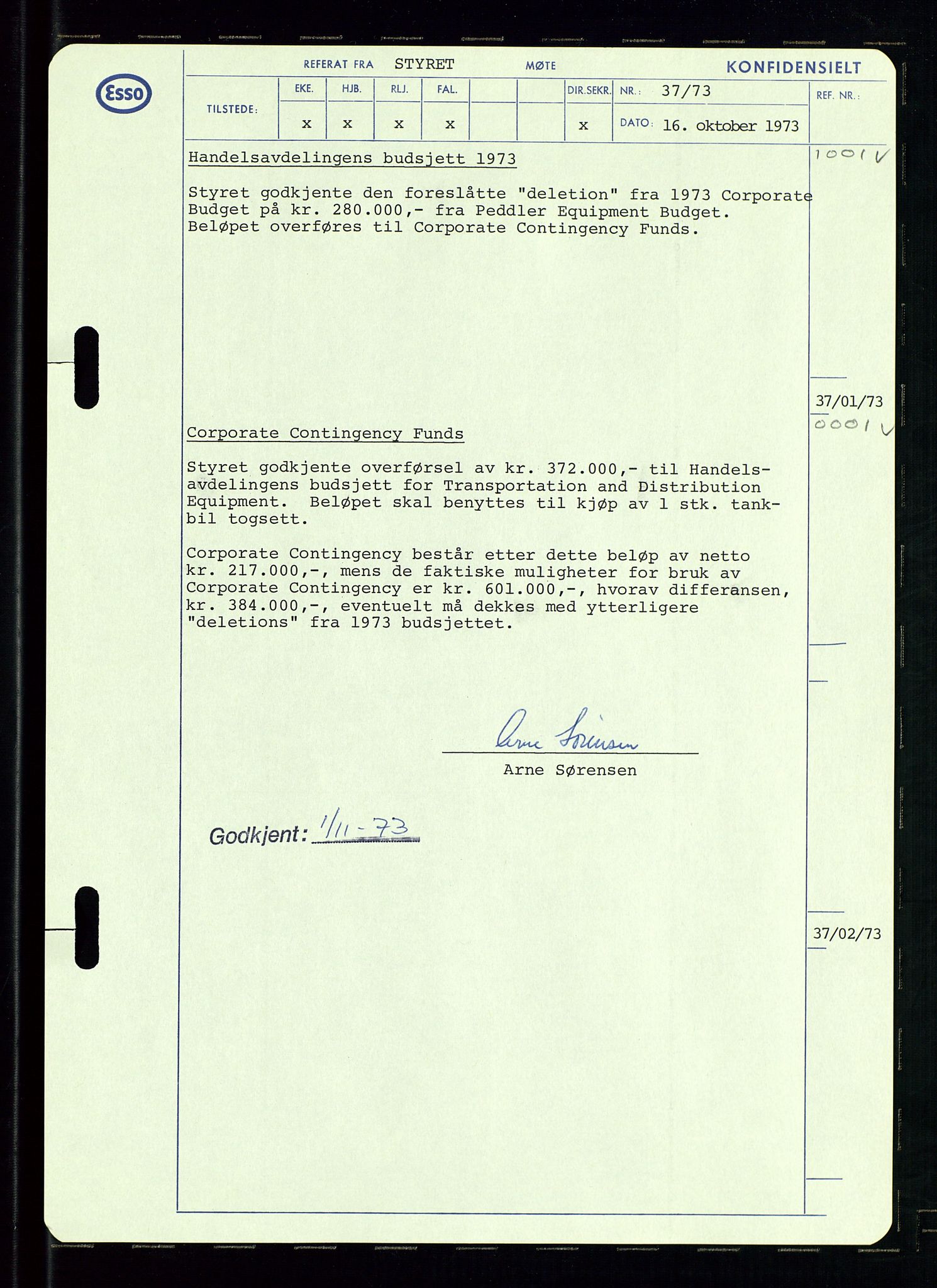 Pa 0982 - Esso Norge A/S, AV/SAST-A-100448/A/Aa/L0003/0002: Den administrerende direksjon Board minutes (styrereferater) og Bedriftforsamlingsprotokoll / Den administrerende direksjon Board minutes (styrereferater), 1970-1974, p. 49