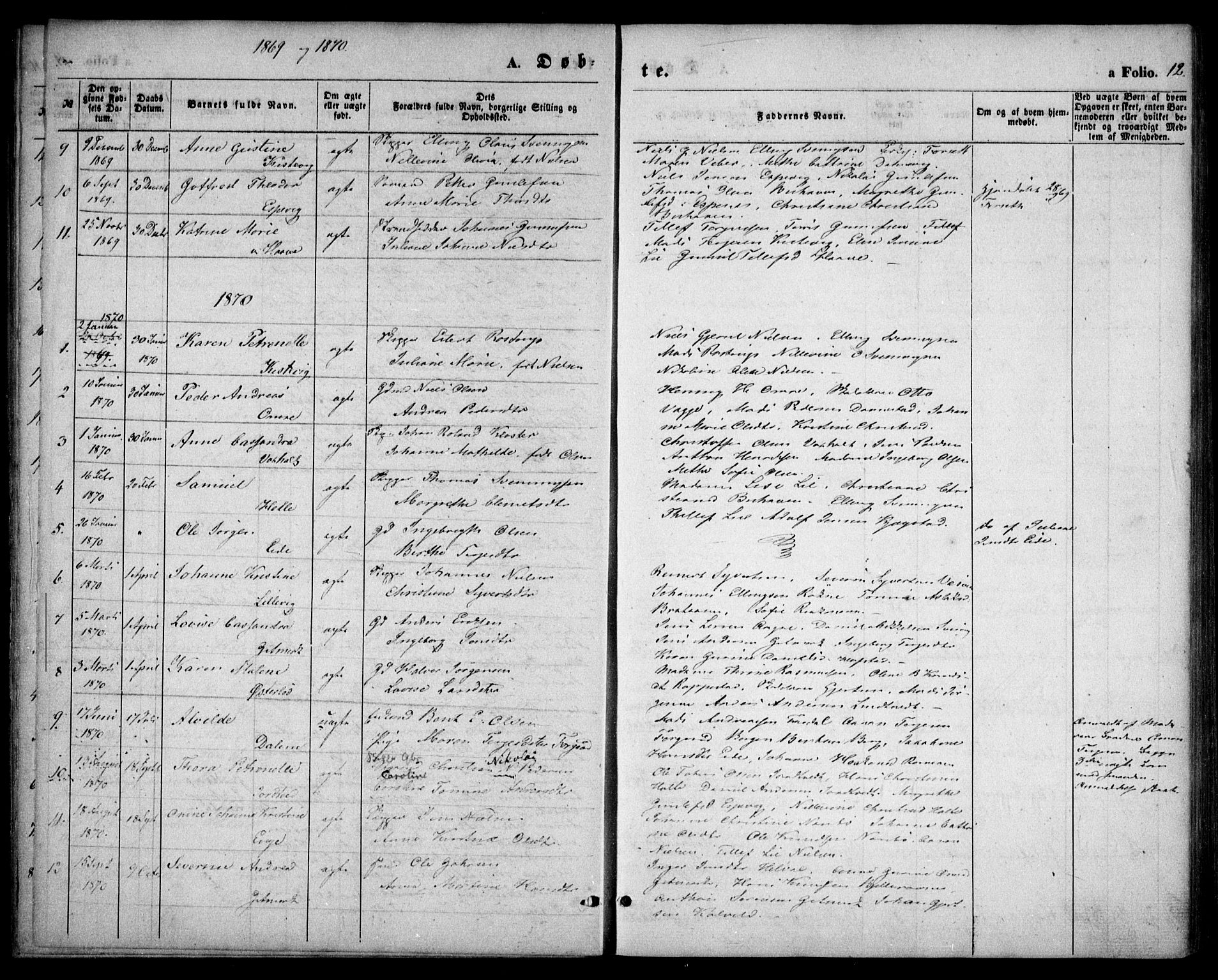 Hommedal sokneprestkontor, AV/SAK-1111-0023/F/Fa/Faa/L0002: Parish register (official) no. A 2, 1861-1884, p. 12