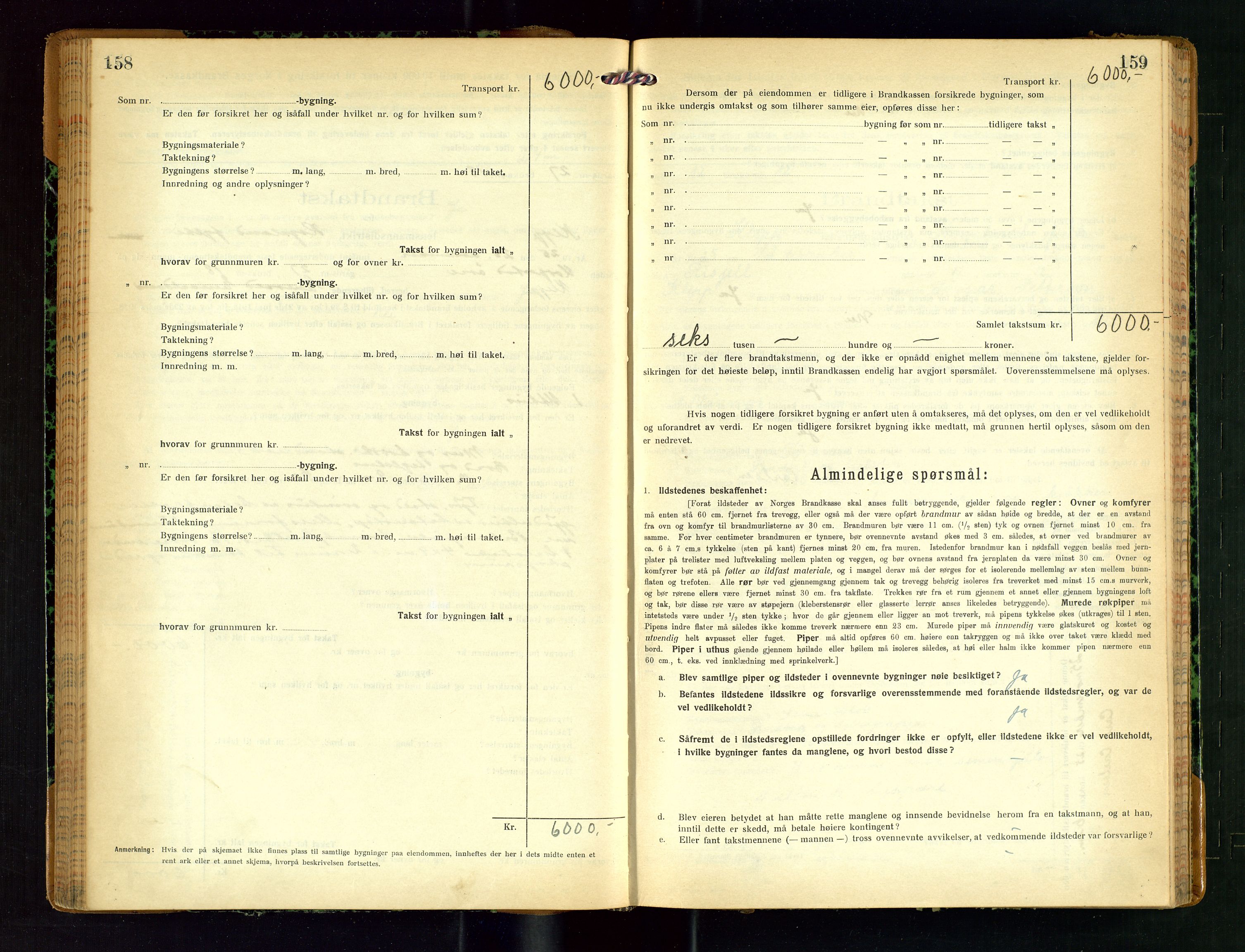 Klepp lensmannskontor, AV/SAST-A-100163/Goc/L0011: "Brandtakstprotokoll" m/register, 1924-1929, p. 158-159