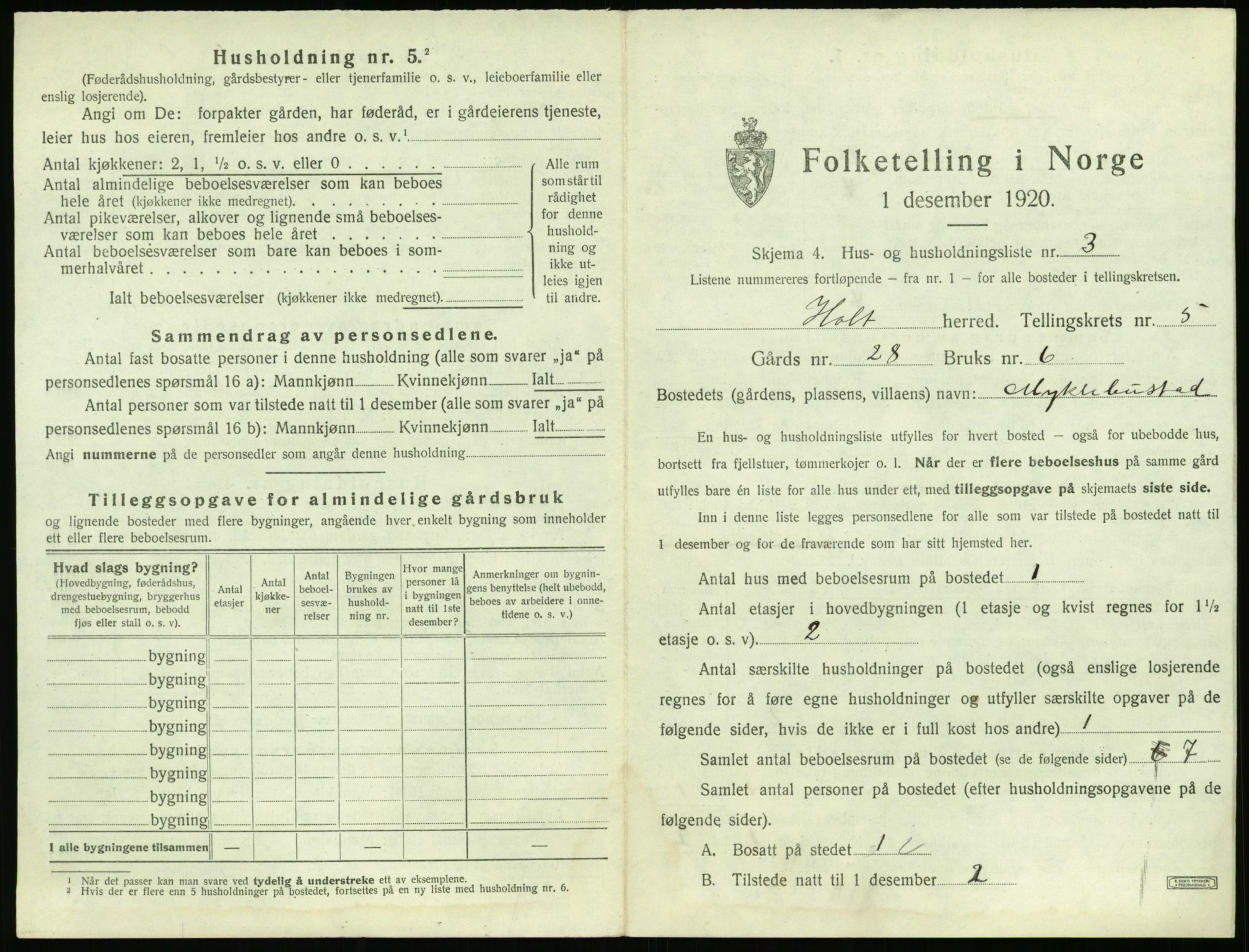 SAK, 1920 census for Holt, 1920, p. 434