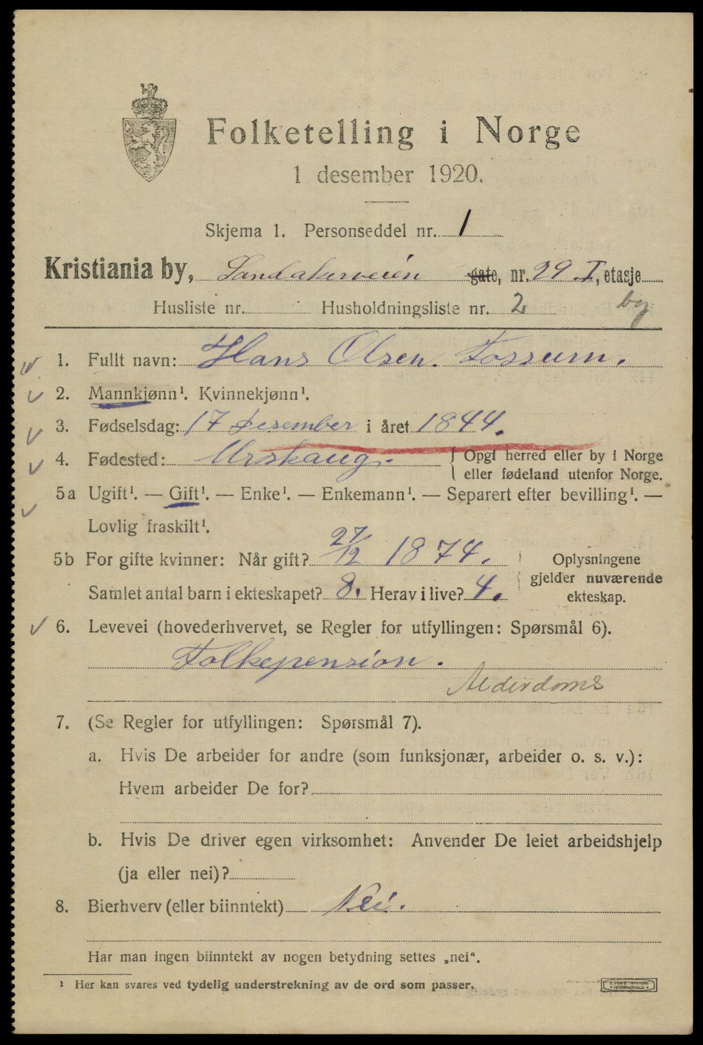 SAO, 1920 census for Kristiania, 1920, p. 478501