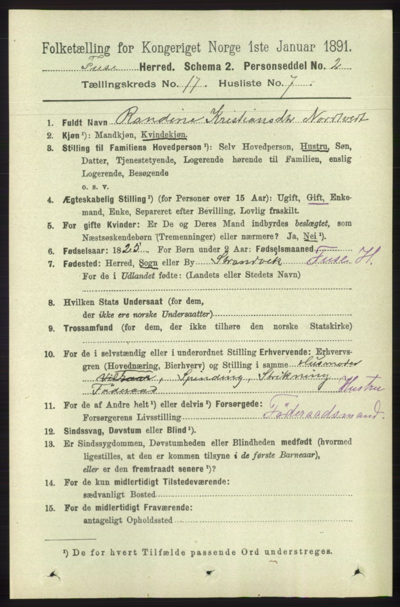 RA, 1891 census for 1241 Fusa, 1891, p. 3848