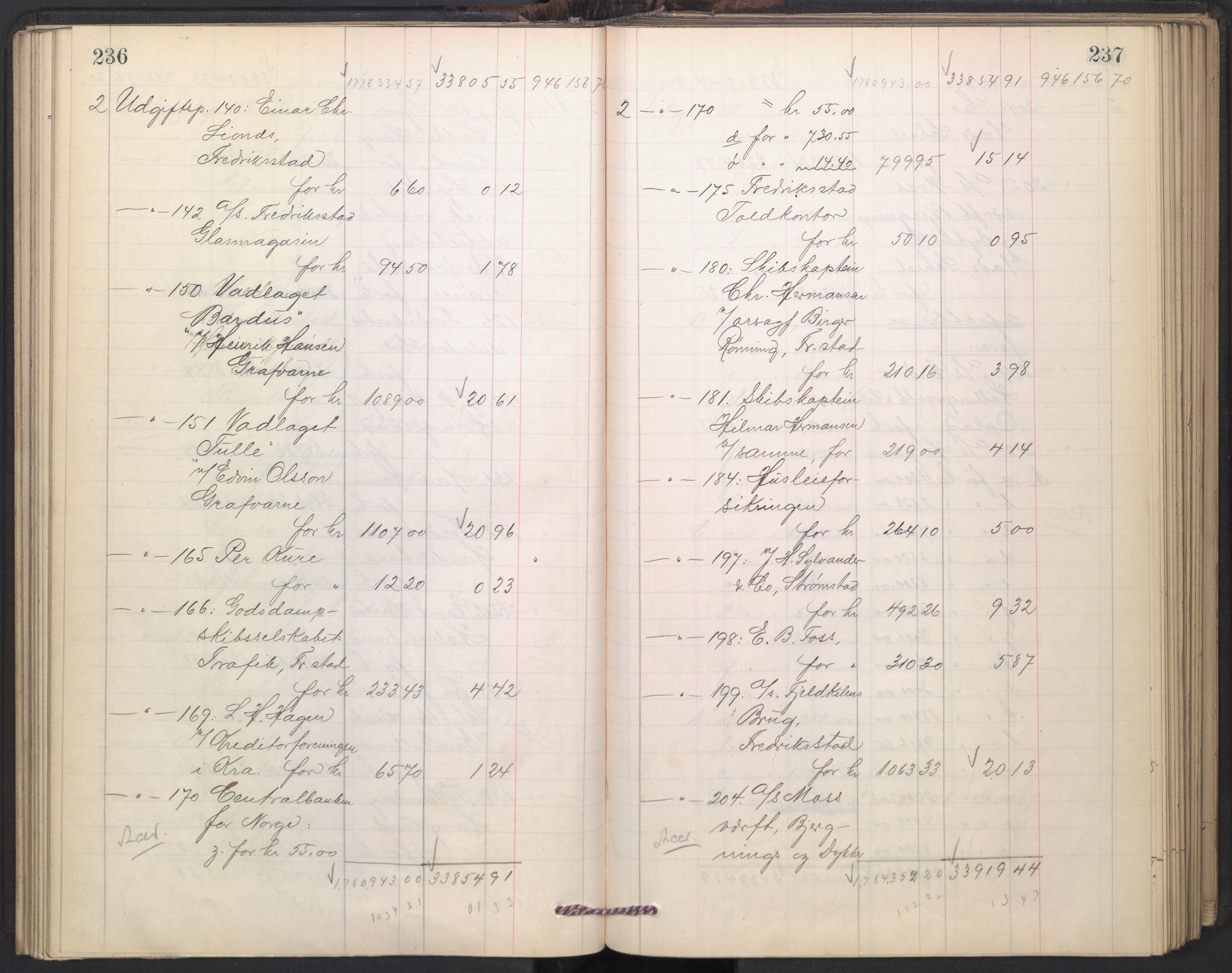 Oslo skifterett, AV/SAO-A-10383/H/Hd/Hdd/L0004: Skifteutlodningsprotokoll for konkursbo, 1906-1915, p. 236-237