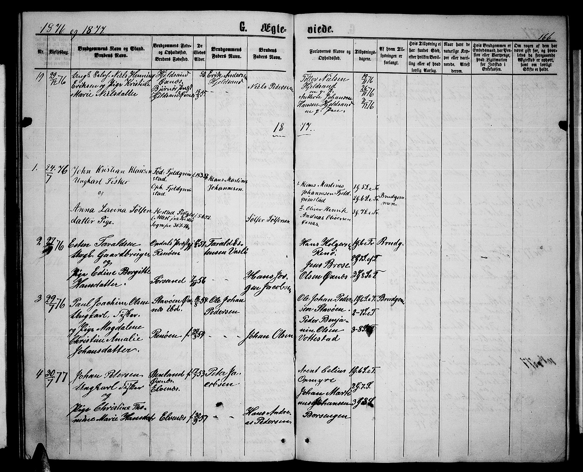 Ministerialprotokoller, klokkerbøker og fødselsregistre - Nordland, SAT/A-1459/893/L1348: Parish register (copy) no. 893C03, 1867-1877, p. 166