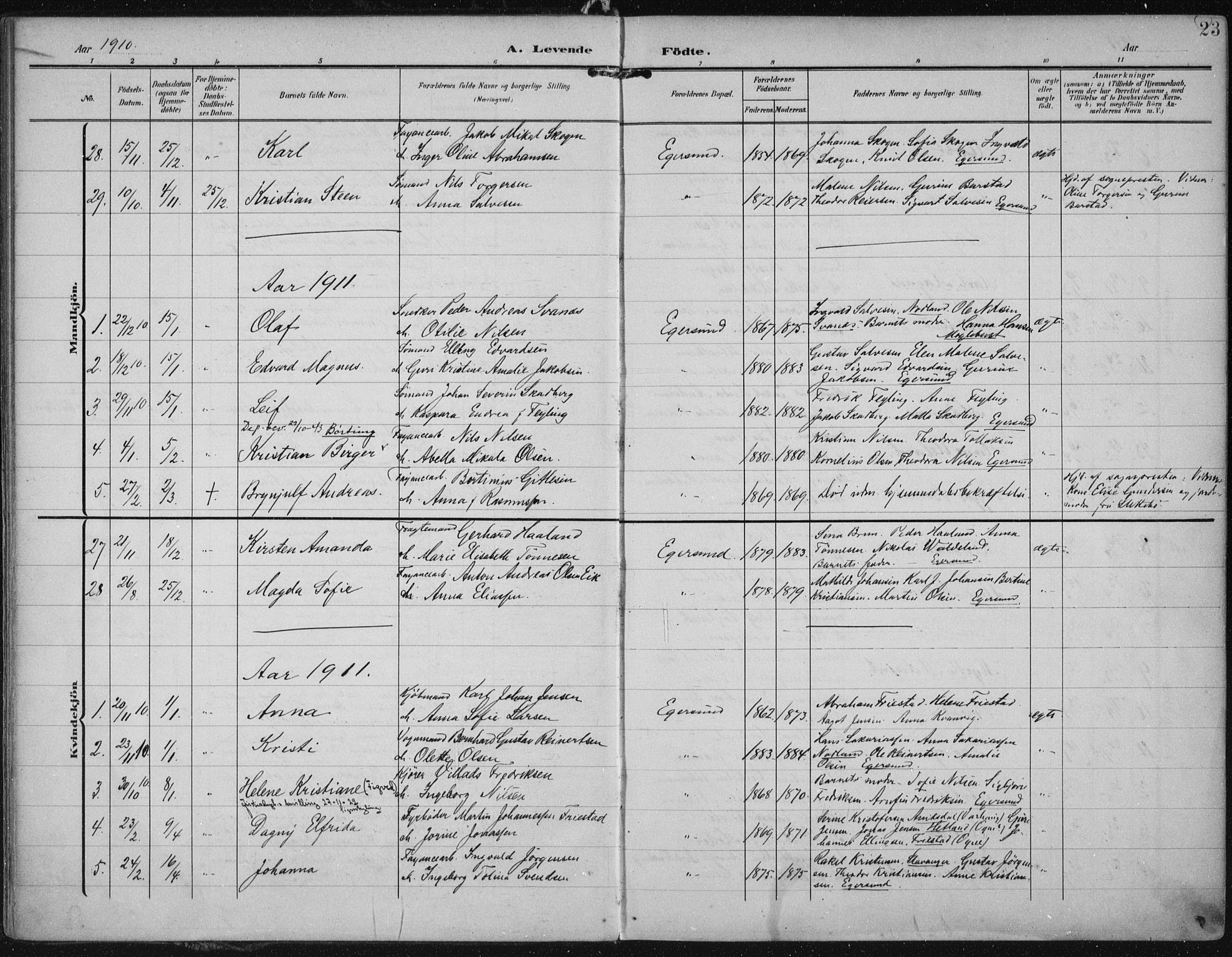 Eigersund sokneprestkontor, AV/SAST-A-101807/S08/L0022: Parish register (official) no. A 21, 1905-1928, p. 23