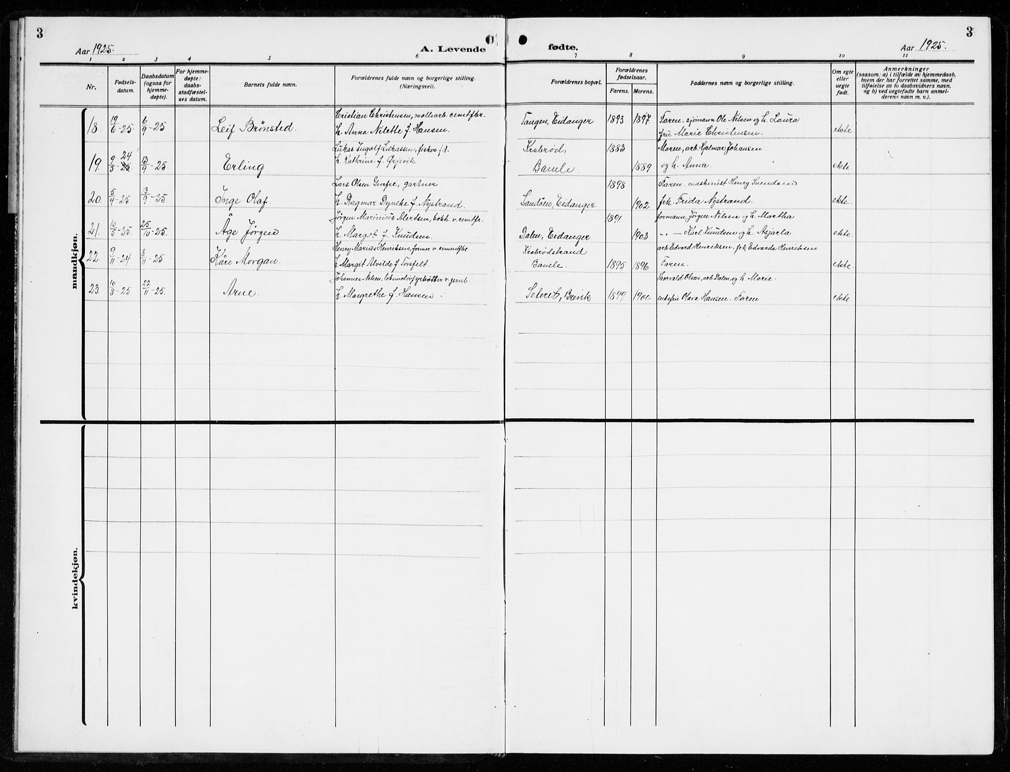 Brevik kirkebøker, AV/SAKO-A-255/G/Ga/L0006: Parish register (copy) no. 6, 1922-1940, p. 3