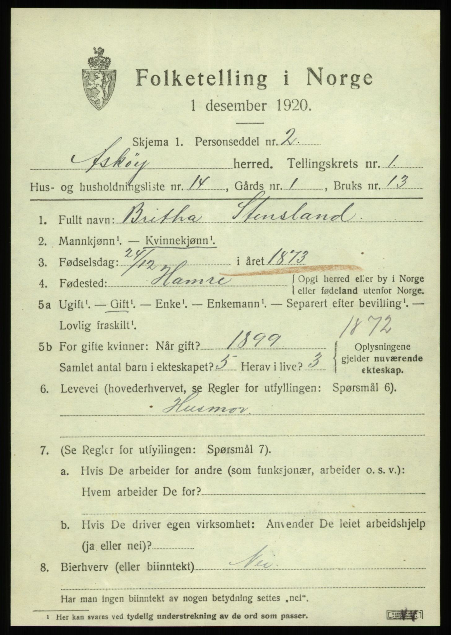 SAB, 1920 census for Askøy, 1920, p. 3654