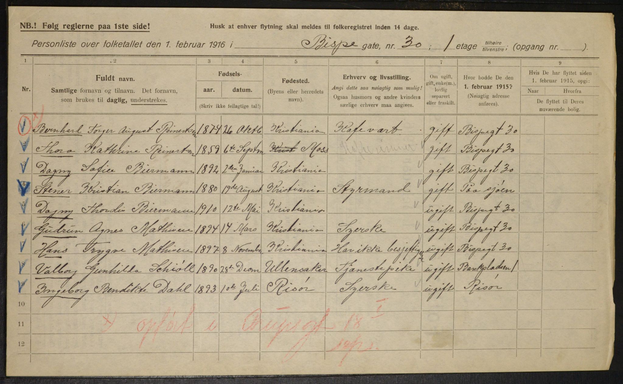 OBA, Municipal Census 1916 for Kristiania, 1916, p. 5500