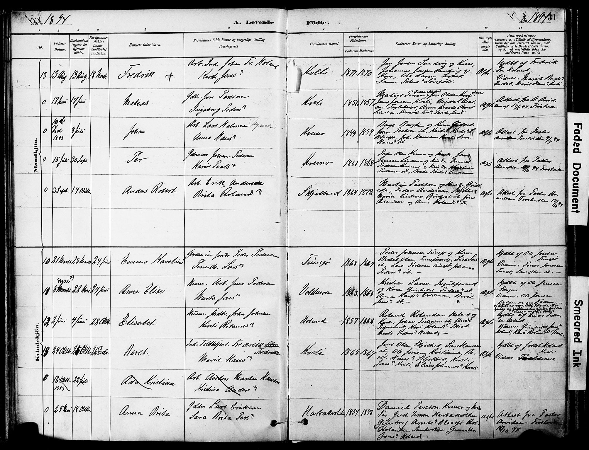 Ministerialprotokoller, klokkerbøker og fødselsregistre - Nord-Trøndelag, SAT/A-1458/755/L0494: Parish register (official) no. 755A03, 1882-1902, p. 31