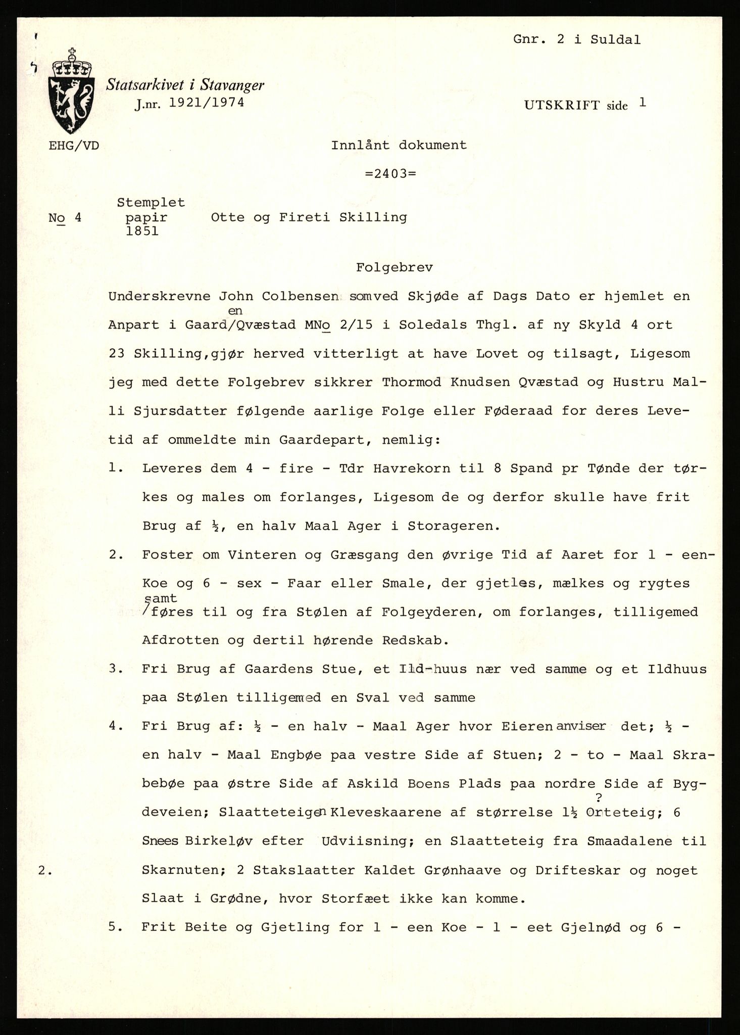 Statsarkivet i Stavanger, SAST/A-101971/03/Y/Yj/L0050: Avskrifter sortert etter gårdsnavn: Kvammen - Kvæstad, 1750-1930, p. 503