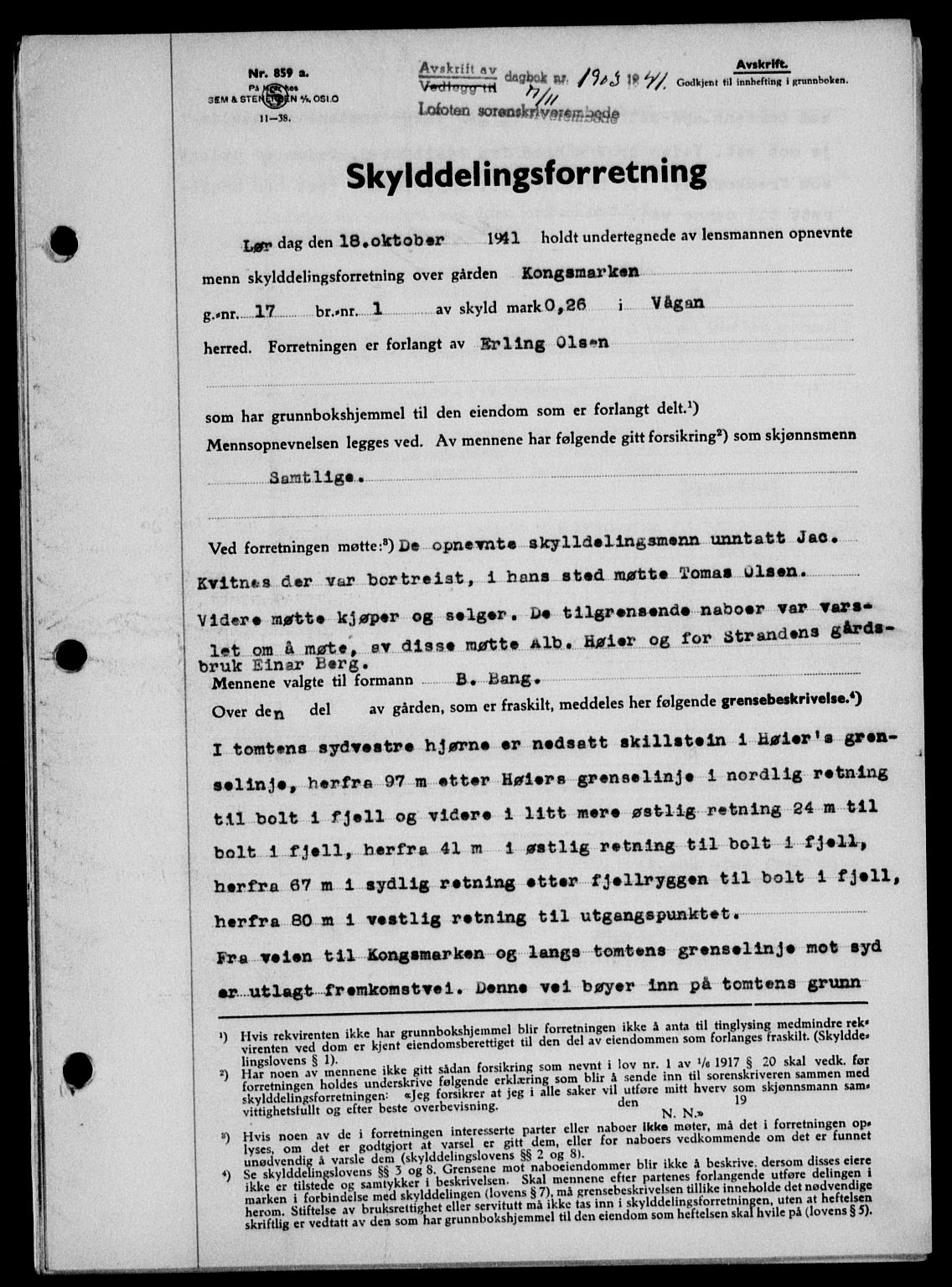 Lofoten sorenskriveri, SAT/A-0017/1/2/2C/L0009a: Mortgage book no. 9a, 1941-1942, Diary no: : 1903/1941