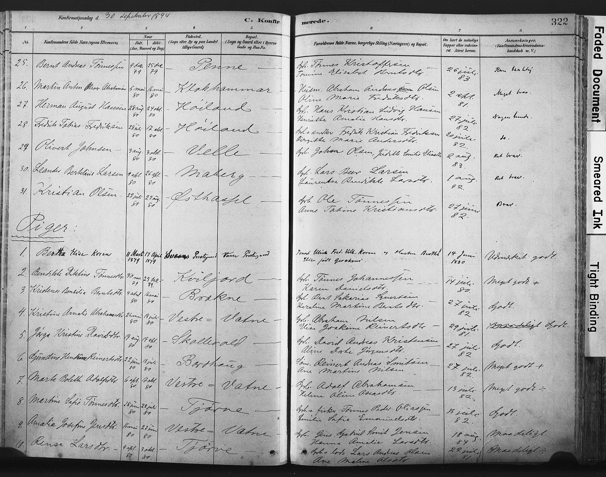 Lista sokneprestkontor, AV/SAK-1111-0027/F/Fa/L0012: Parish register (official) no. A 12, 1879-1903, p. 322