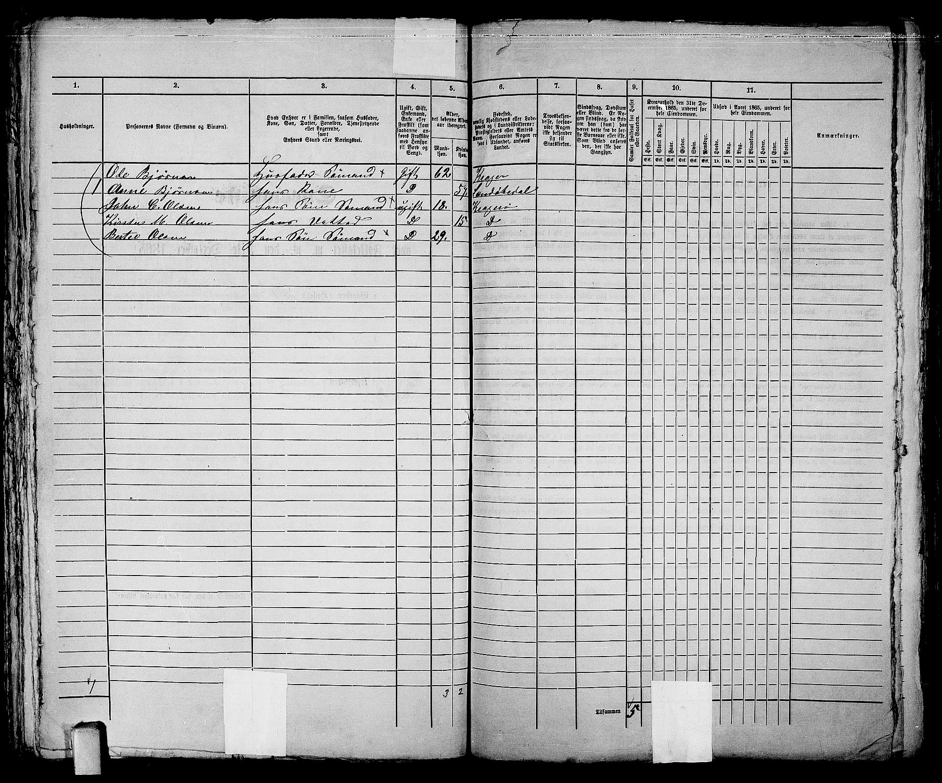 RA, 1865 census for Kragerø/Kragerø, 1865, p. 497