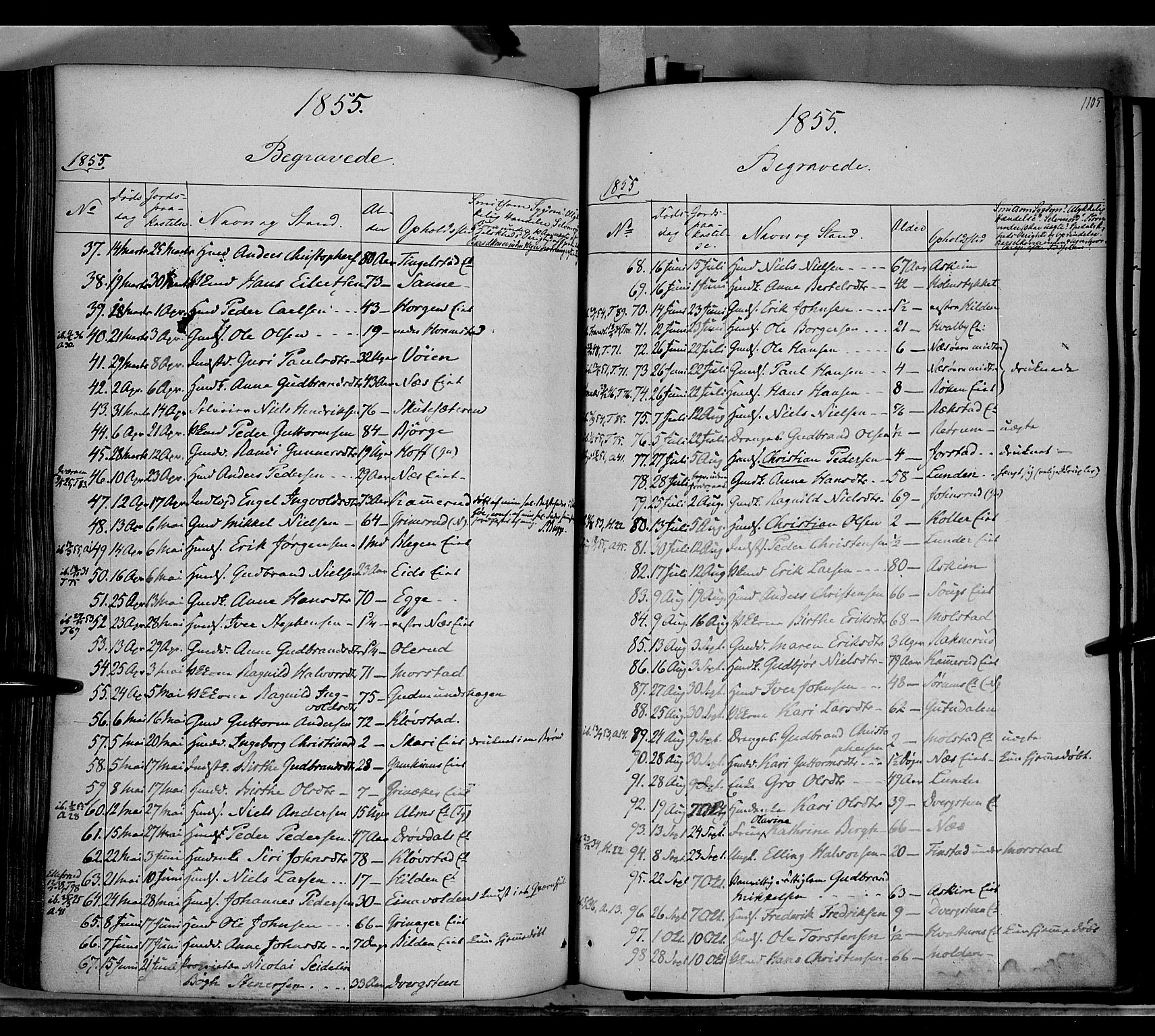 Gran prestekontor, SAH/PREST-112/H/Ha/Haa/L0011: Parish register (official) no. 11, 1842-1856, p. 1104-1105