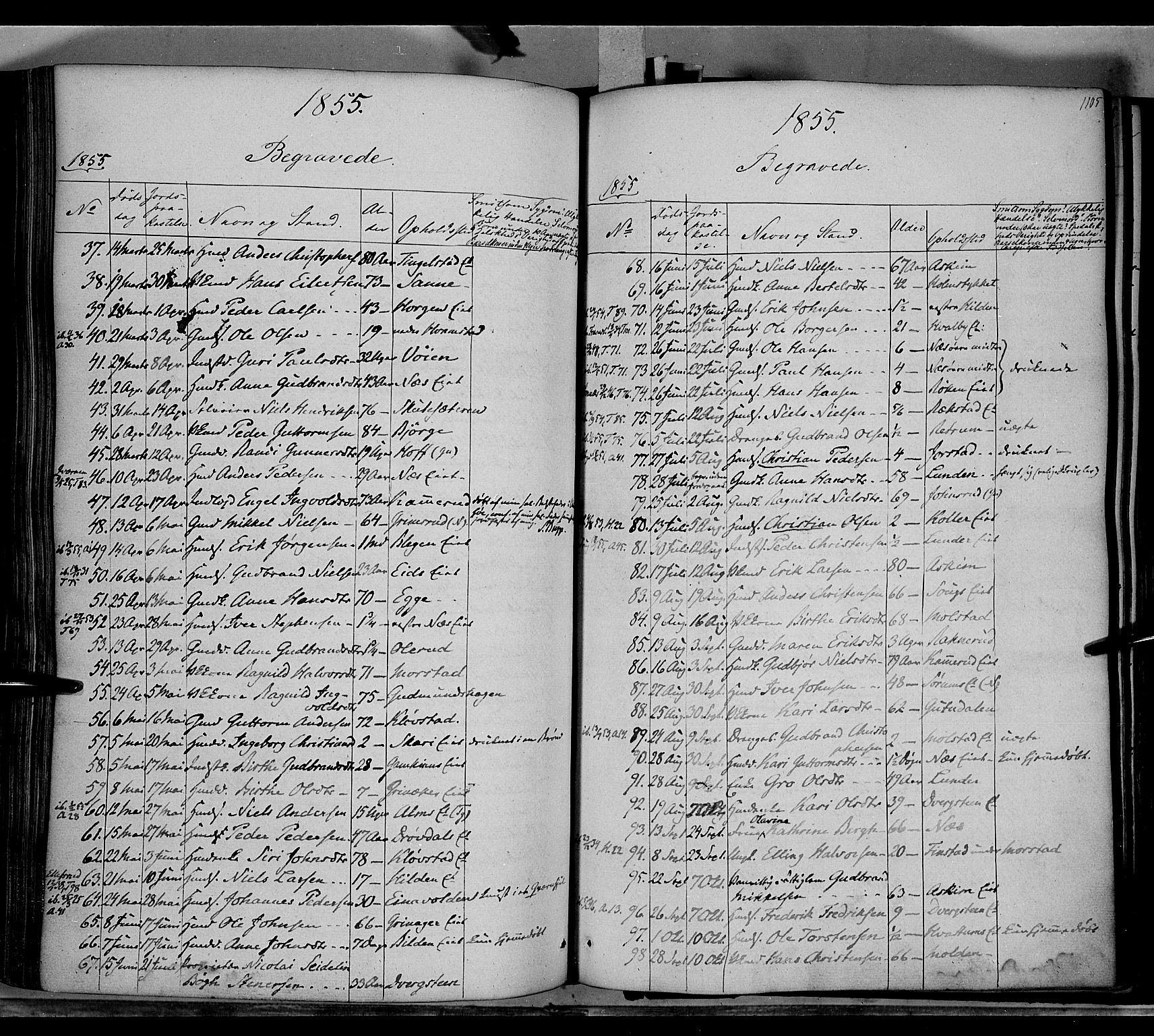 Gran prestekontor, AV/SAH-PREST-112/H/Ha/Haa/L0011: Parish register (official) no. 11, 1842-1856, p. 1104-1105