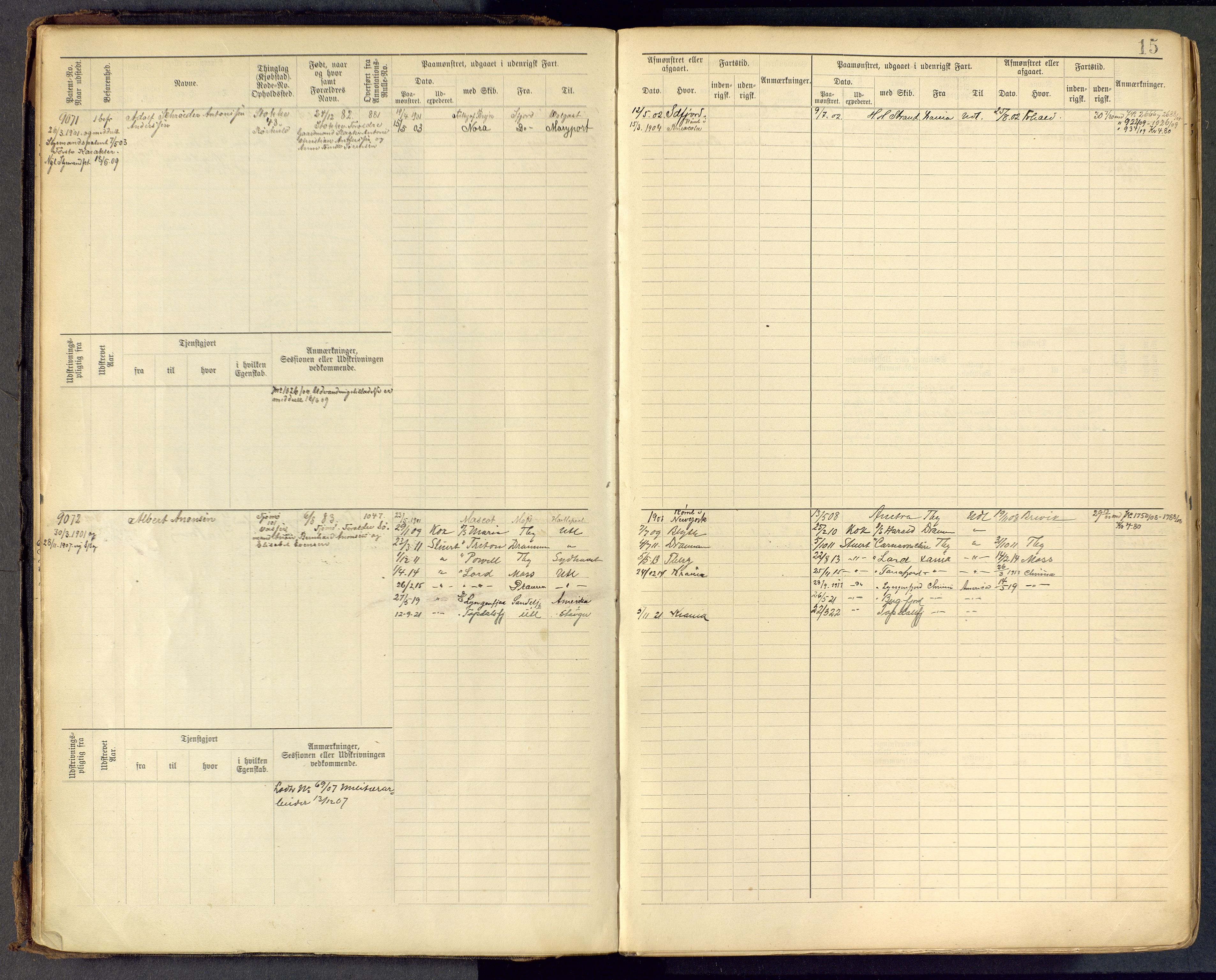 Tønsberg innrulleringskontor, AV/SAKO-A-786/F/Fc/Fcb/L0009: Hovedrulle Patent nr. 9043-9992, 1900-1921, p. 15