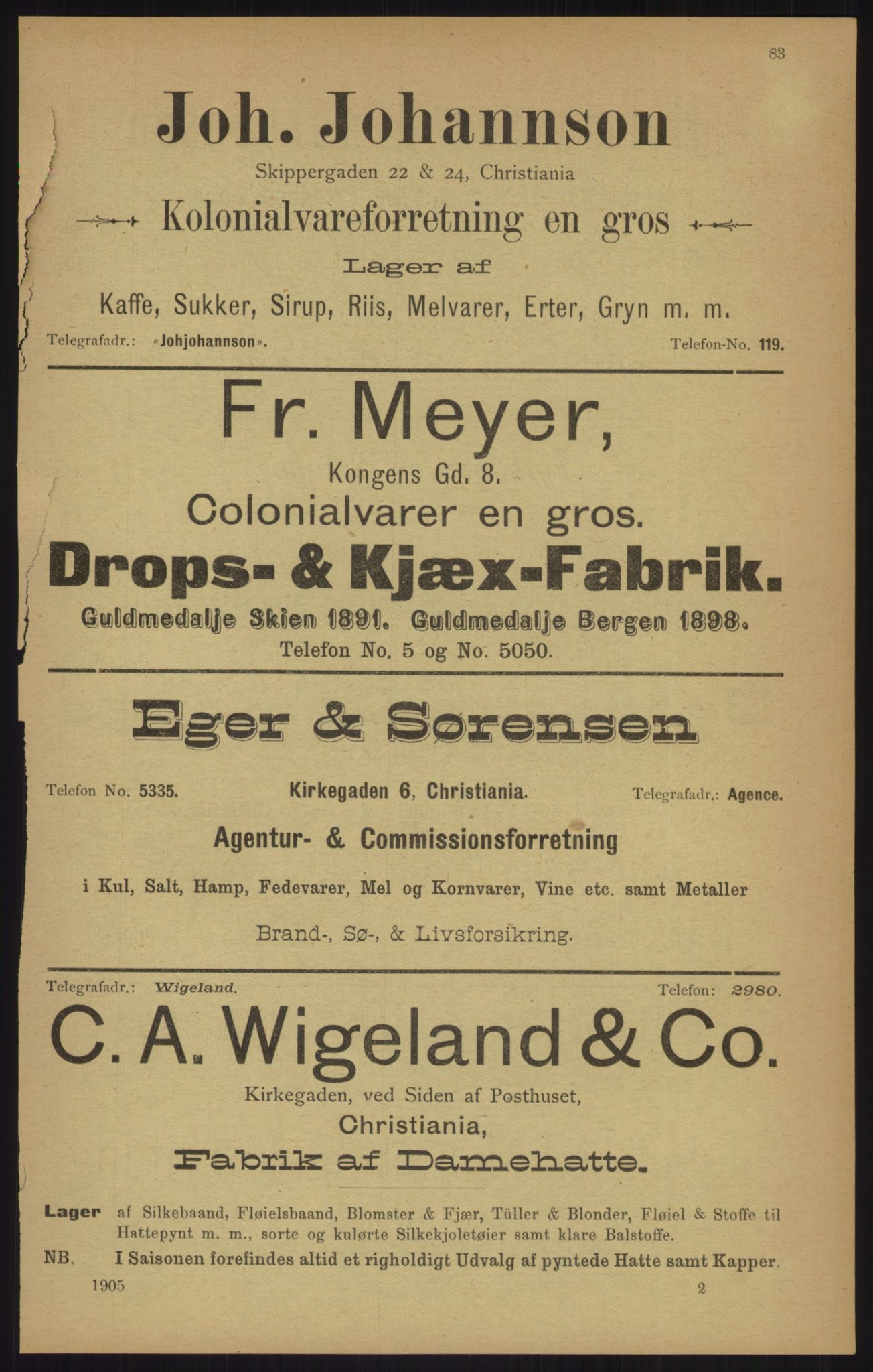 Kristiania/Oslo adressebok, PUBL/-, 1905, p. 83