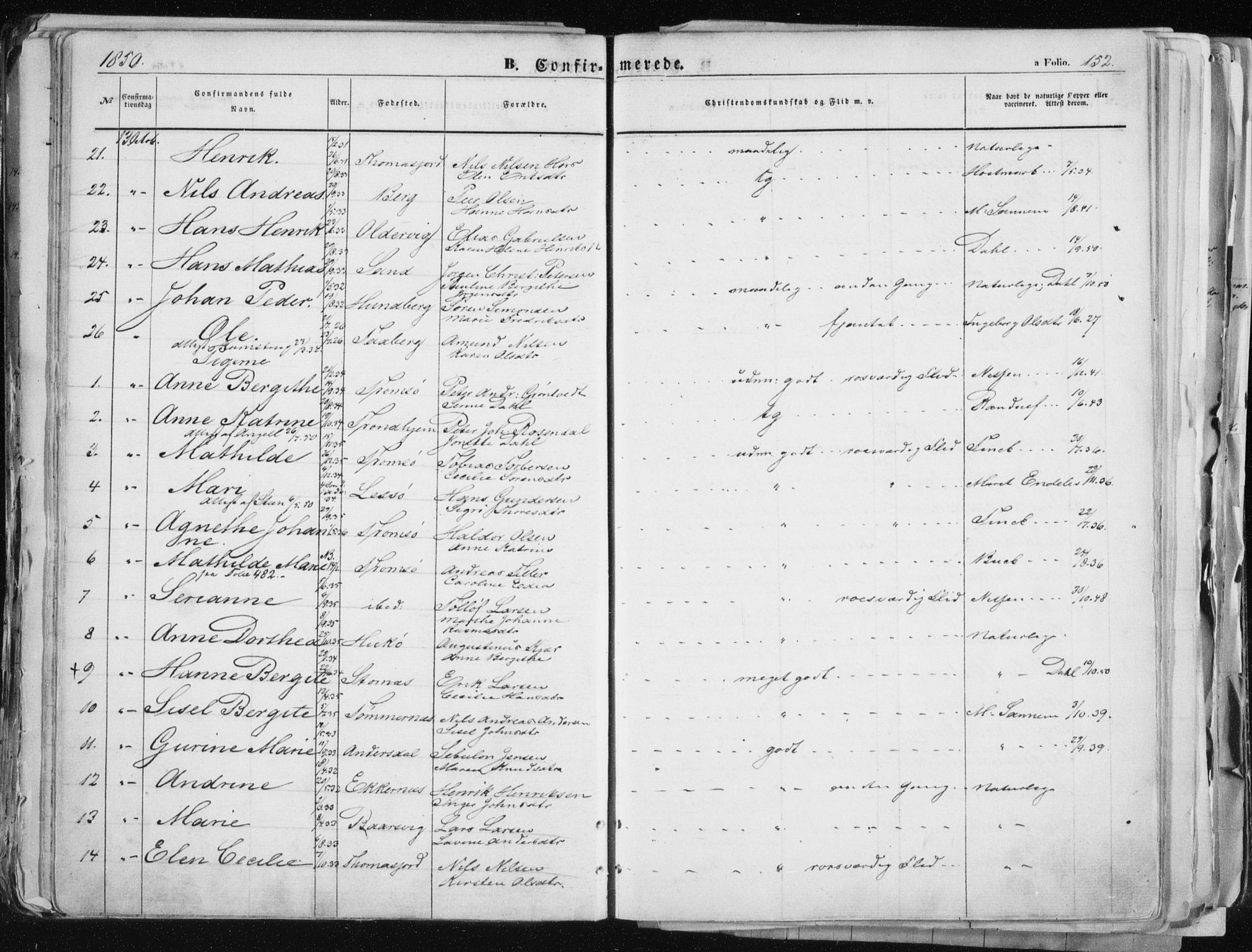Tromsø sokneprestkontor/stiftsprosti/domprosti, SATØ/S-1343/G/Ga/L0010kirke: Parish register (official) no. 10, 1848-1855, p. 152