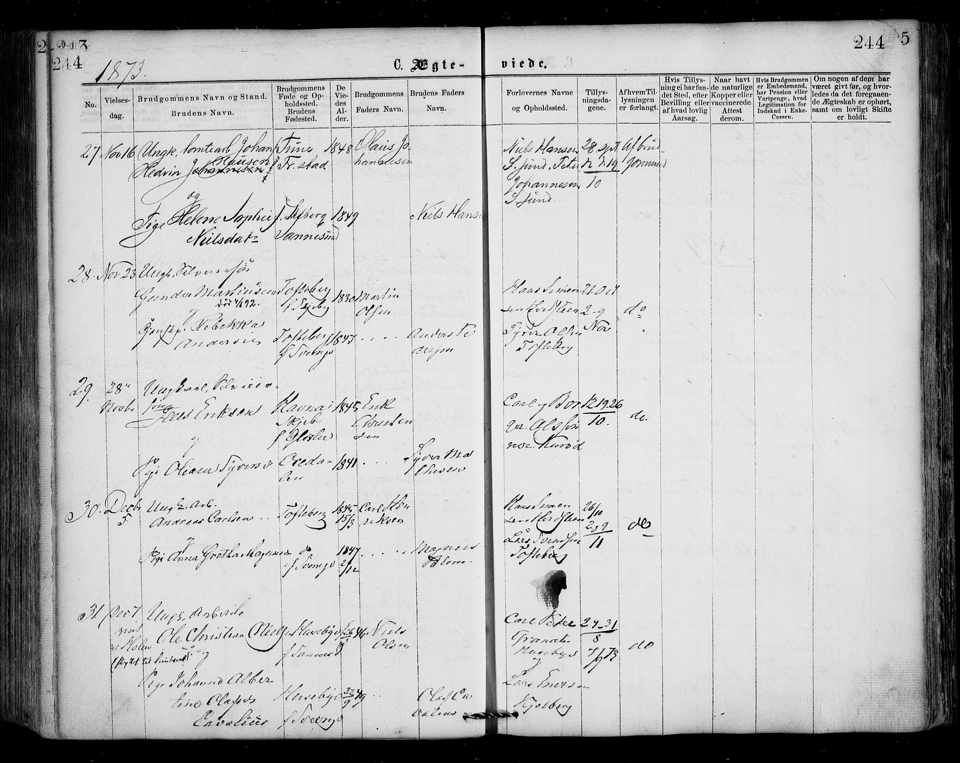 Borge prestekontor Kirkebøker, AV/SAO-A-10903/F/Fa/L0006: Parish register (official) no. I 6, 1861-1874, p. 244