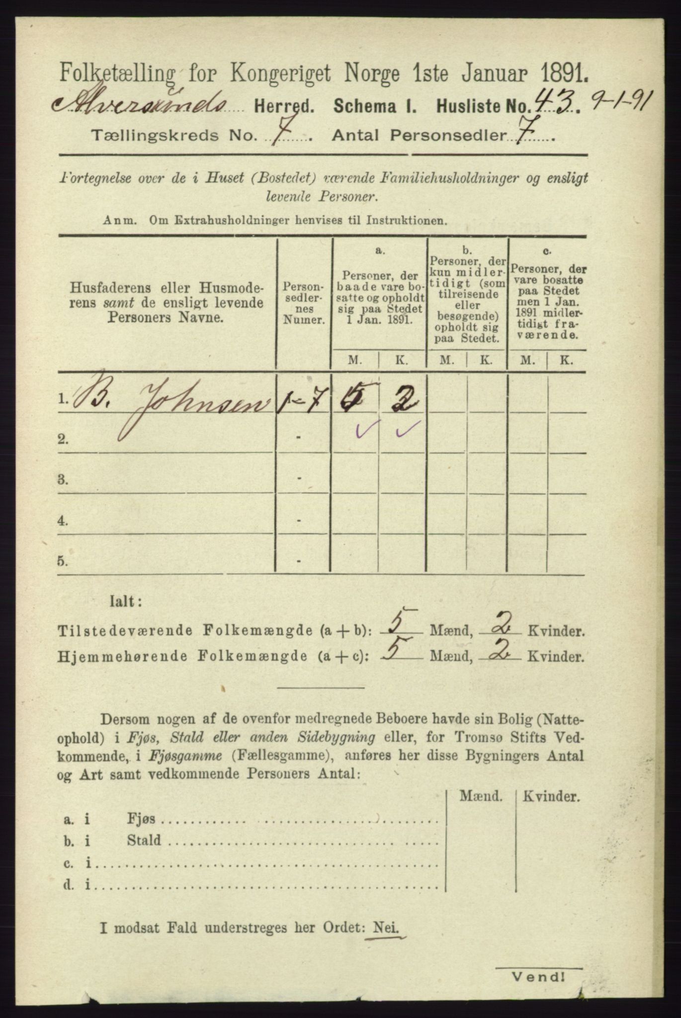 RA, 1891 census for 1257 Alversund, 1891, p. 2406