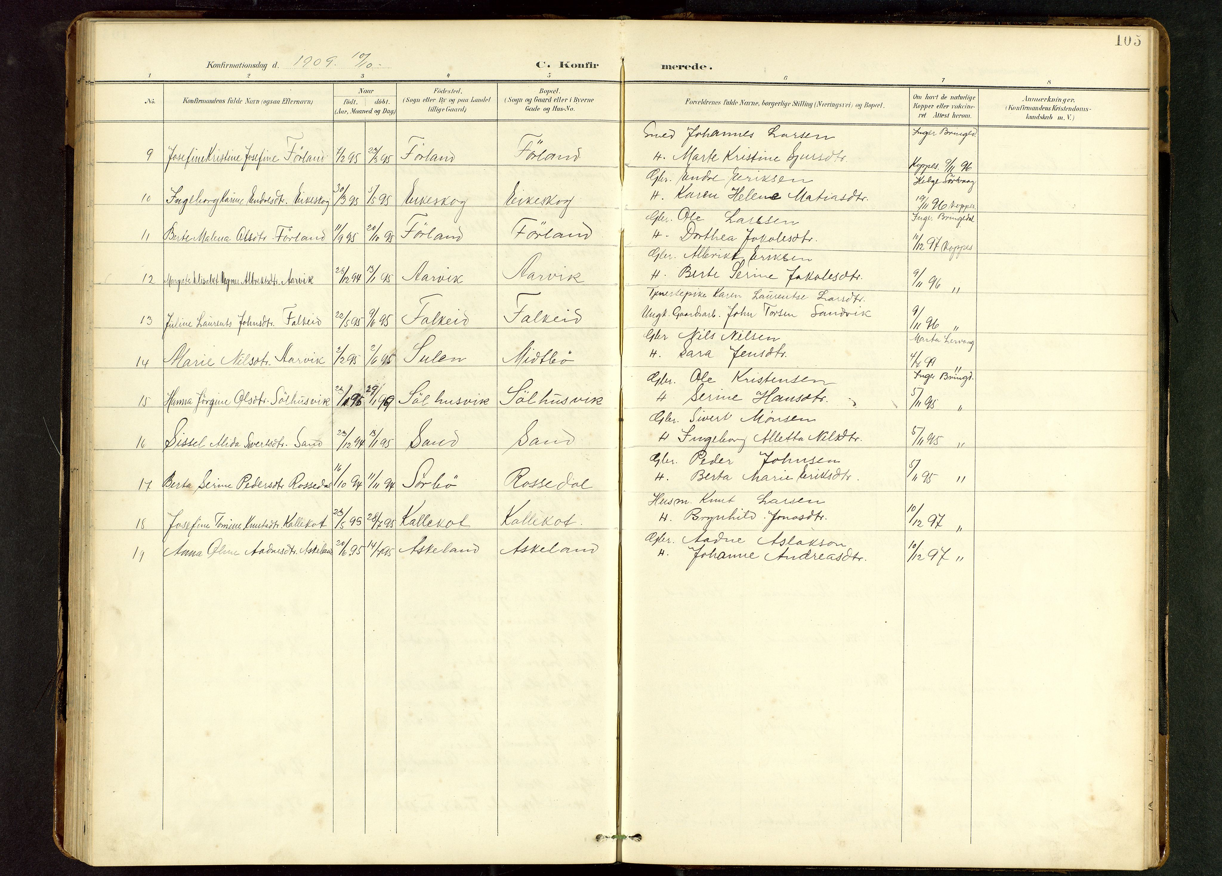 Tysvær sokneprestkontor, AV/SAST-A -101864/H/Ha/Hab/L0010: Parish register (copy) no. B 10, 1897-1912, p. 105