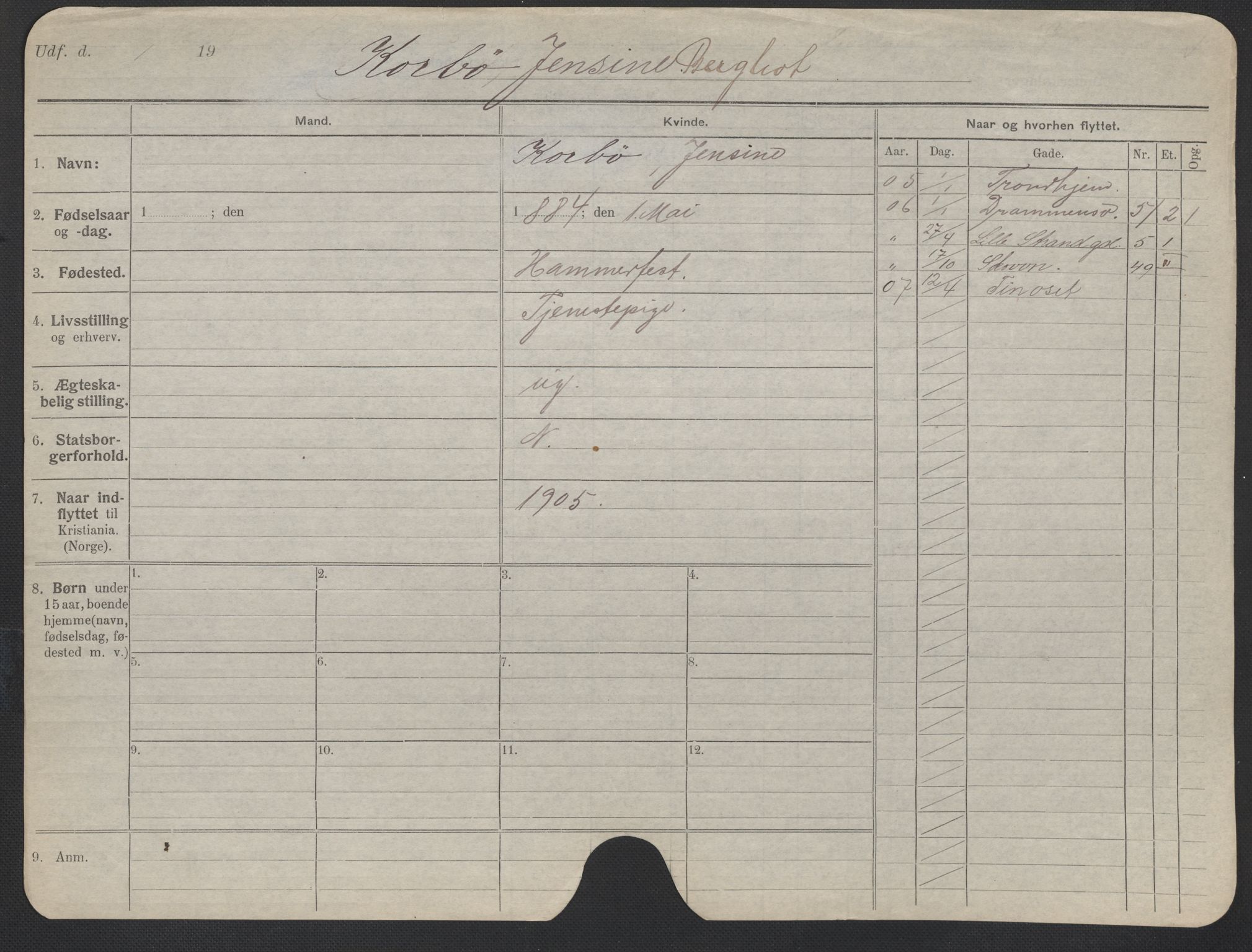 Oslo folkeregister, Registerkort, AV/SAO-A-11715/F/Fa/Fac/L0019: Kvinner, 1906-1914, p. 48a