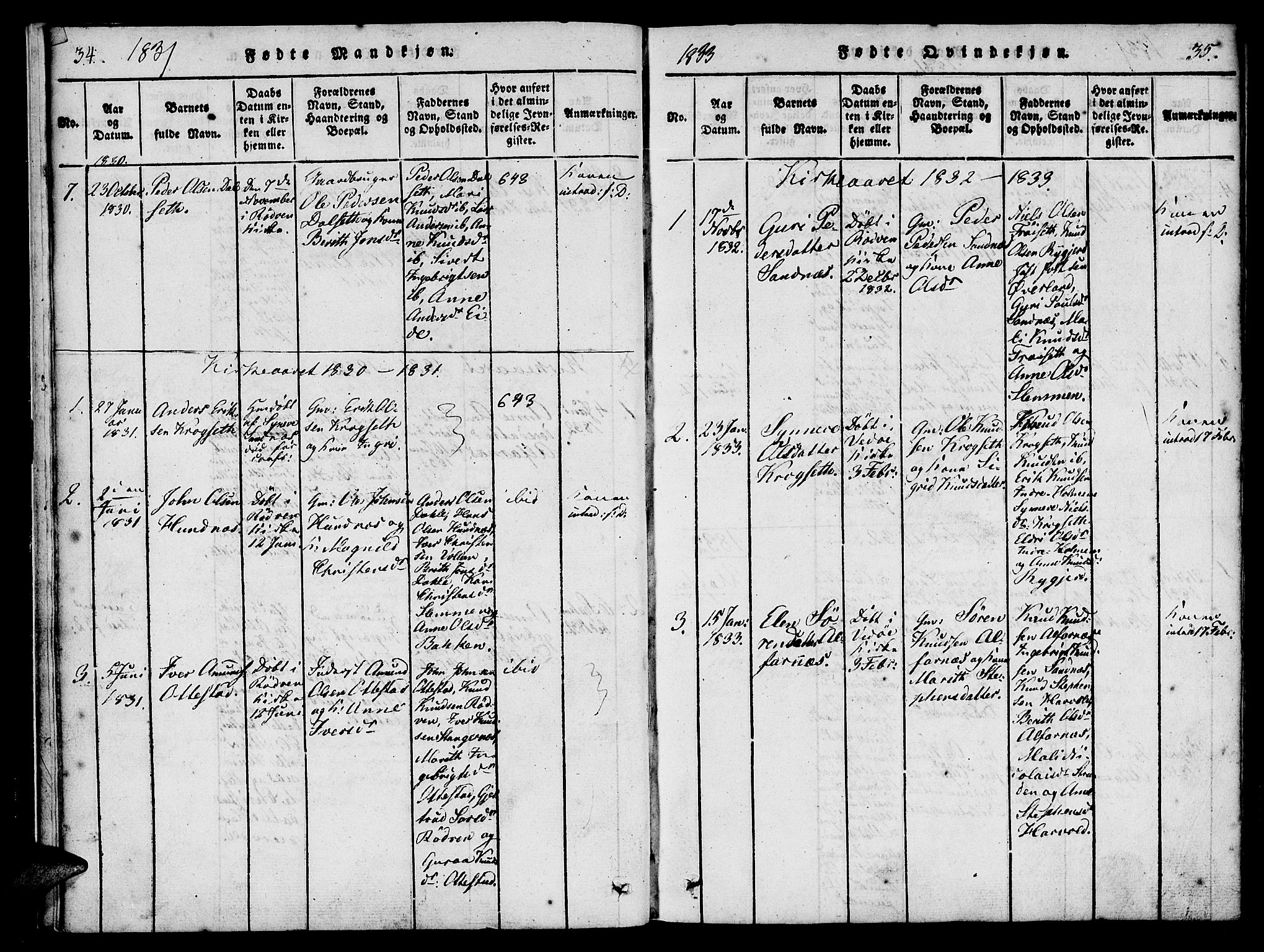 Ministerialprotokoller, klokkerbøker og fødselsregistre - Møre og Romsdal, AV/SAT-A-1454/548/L0612: Parish register (official) no. 548A01, 1818-1846, p. 34-35