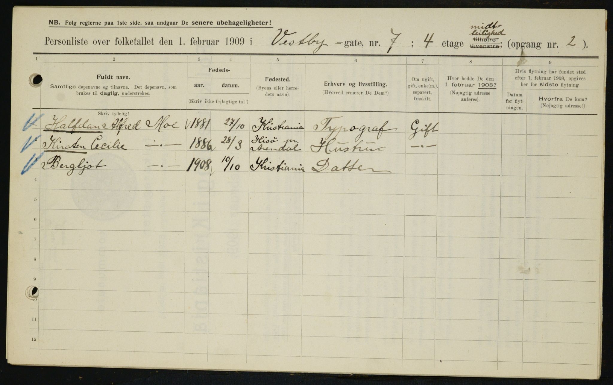 OBA, Municipal Census 1909 for Kristiania, 1909, p. 90507