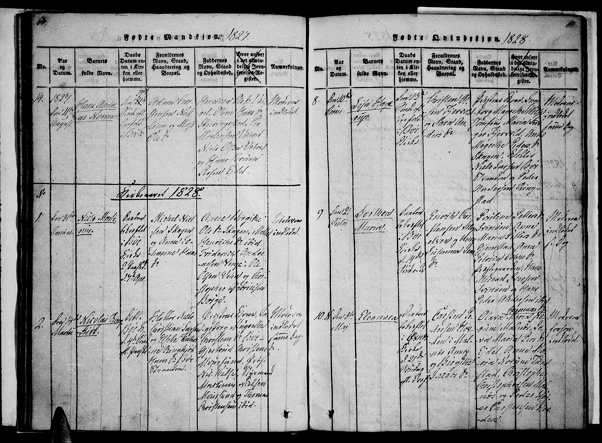 Ministerialprotokoller, klokkerbøker og fødselsregistre - Nordland, SAT/A-1459/891/L1298: Parish register (official) no. 891A03, 1820-1840, p. 66-67