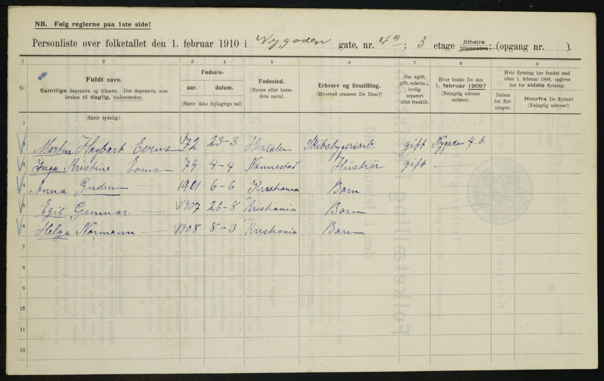 OBA, Municipal Census 1910 for Kristiania, 1910, p. 71410