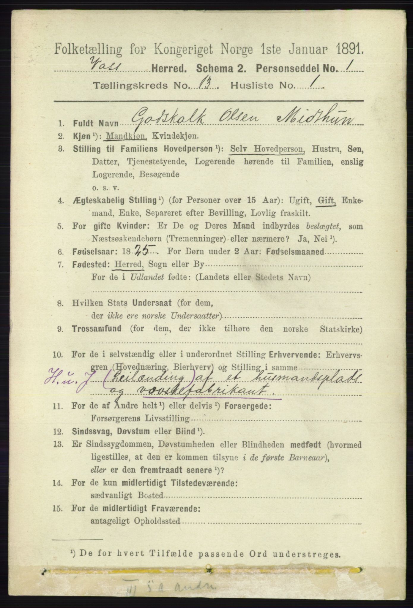 RA, 1891 census for 1235 Voss, 1891, p. 6888