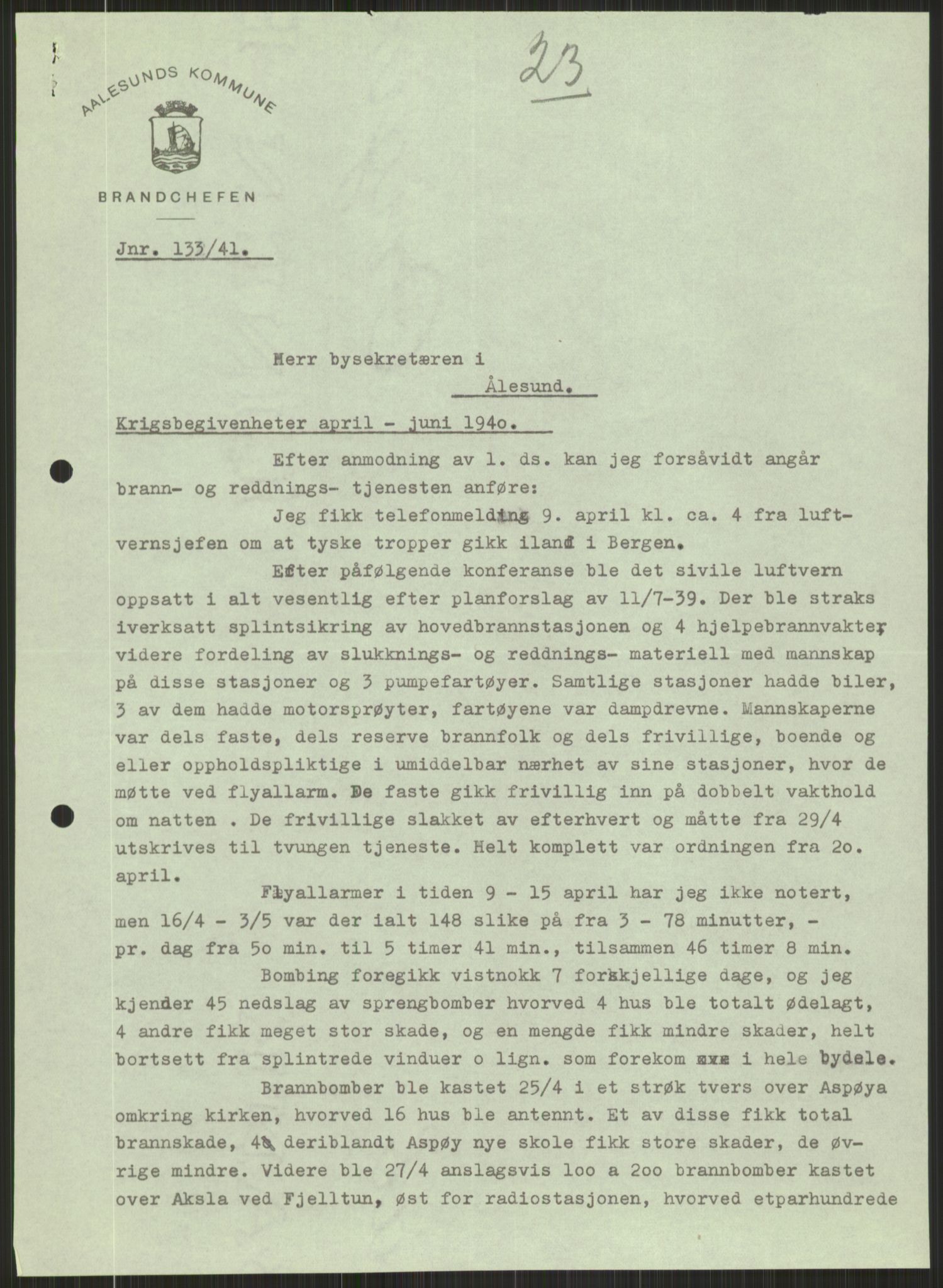 Forsvaret, Forsvarets krigshistoriske avdeling, AV/RA-RAFA-2017/Y/Ya/L0015: II-C-11-31 - Fylkesmenn.  Rapporter om krigsbegivenhetene 1940., 1940, p. 925