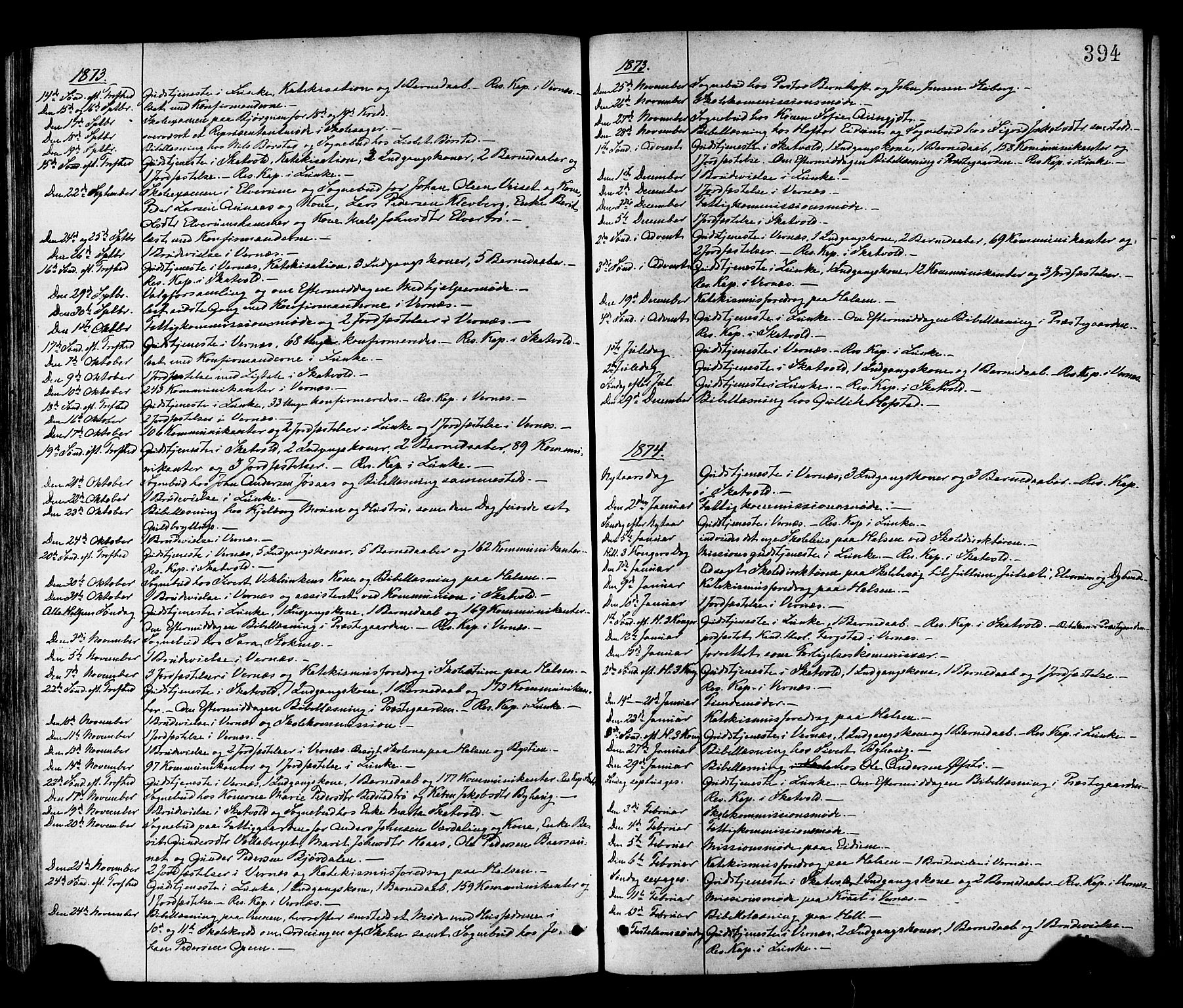 Ministerialprotokoller, klokkerbøker og fødselsregistre - Nord-Trøndelag, SAT/A-1458/709/L0076: Parish register (official) no. 709A16, 1871-1879, p. 394