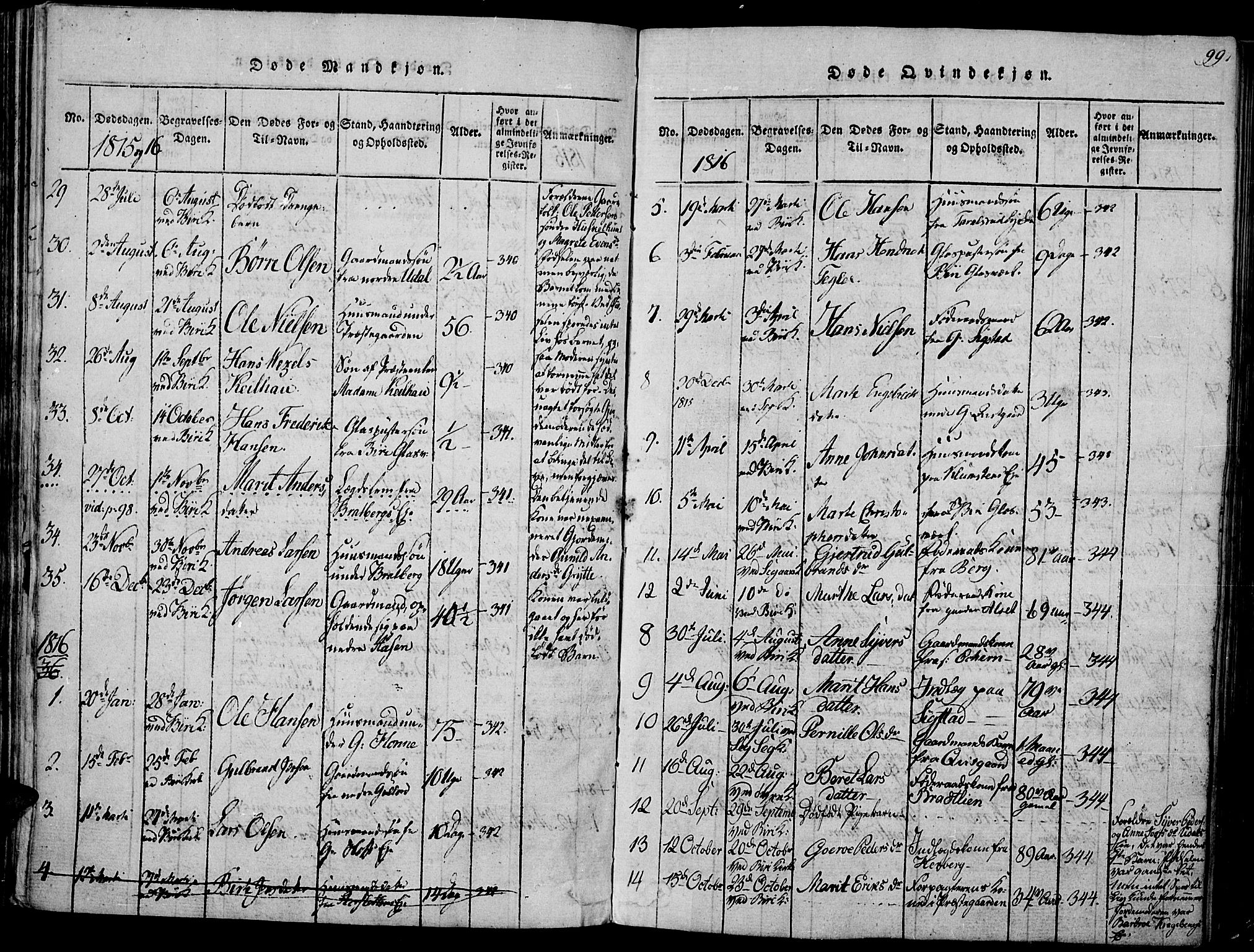 Biri prestekontor, SAH/PREST-096/H/Ha/Haa/L0003: Parish register (official) no. 3, 1814-1828, p. 99